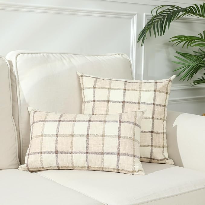 Stellhome Pack of 2 Faux Linen Buffalo Check Throw Pillow Covers, Farmhouse