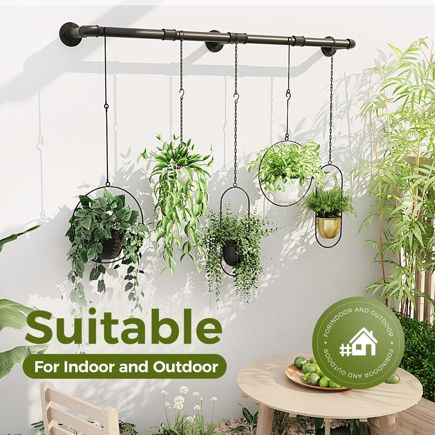Bamworld Window Plant Hanger Indoor 63in Hanging Planters for Indoor Plants Hanging Plants Holder Hanging Rod Window Plant Shelves Wall Planters Pot/Chain/Plant Not Included(Black)