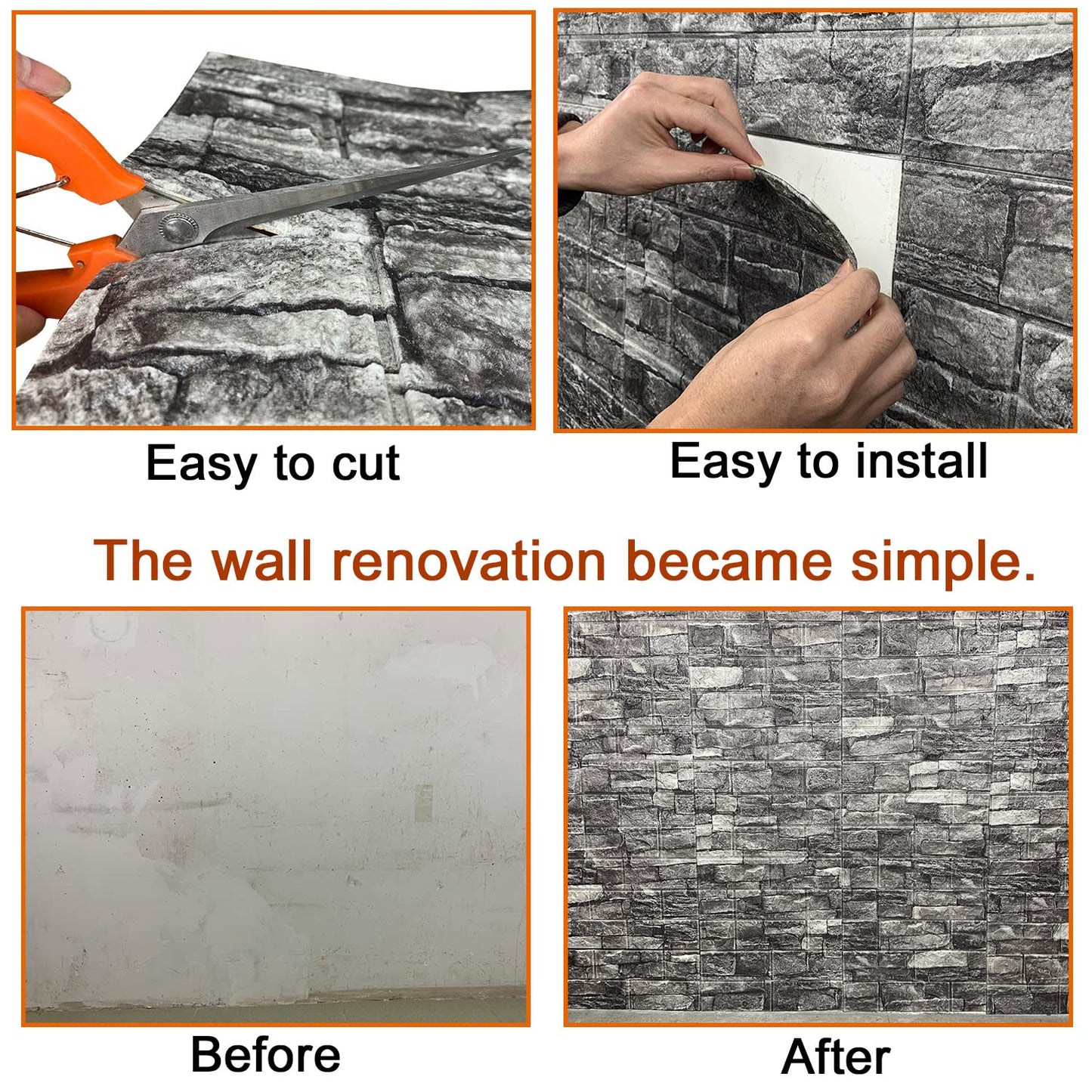 20PCS 3D Wall Panels Peel and Stick 3D Brick Wallpaper Peel and Stick Faux Stone Wall Panel Foam Brick Self-Adhesive Wallpaper (Black 20pcs)