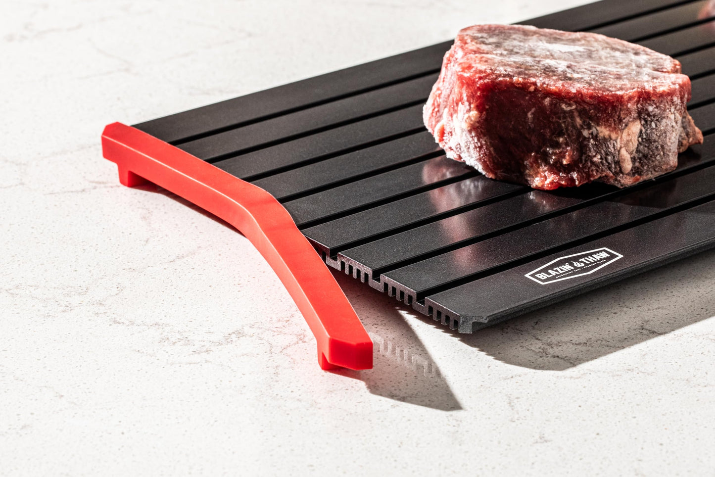 BLAZIN' THAW Defrosting Tray for Frozen Meat | 16" Family-Size | Aluminium Plate for Thawing Frozen Food | Natural Thawing Process | No Microwaves, No Cold/Warm Water Required |
