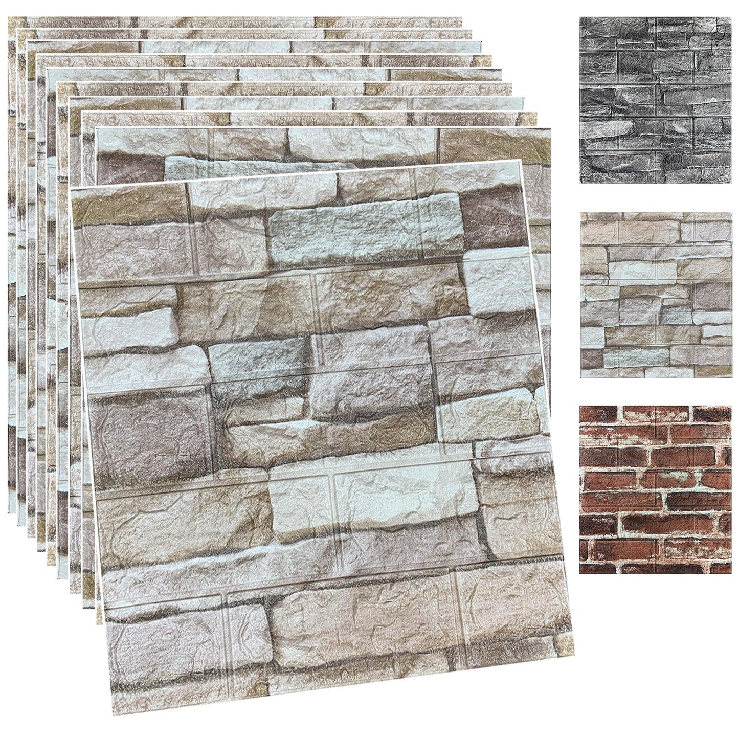 20PCS 3D Wall Panels Peel and Stick Foam 3D Brick Wallpaper Peel and Stick Faux Stone Wall Panel Self-Adhesive Wallpaper (20PCS, Rock Color)