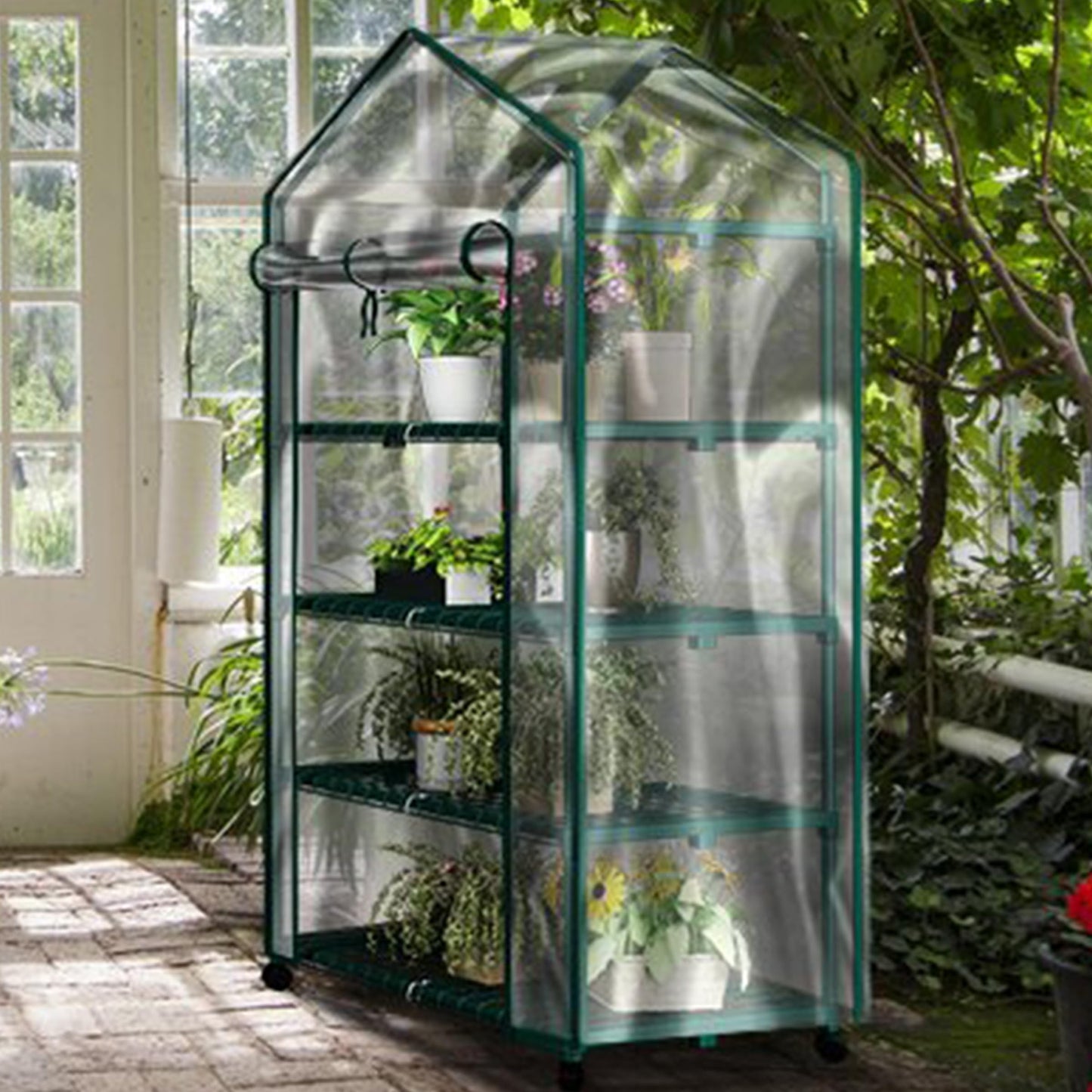 4 Tier Mini Greenhouse - Portable Greenhouse with Locking Wheels and PVC Cover for Indoor or Outdoor Green House by Pure Garden