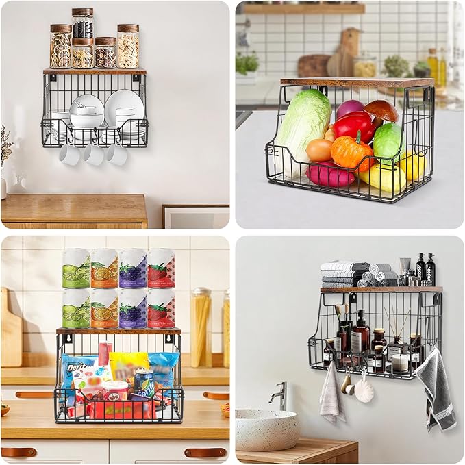 Livabber Fruit Basket for Kitchen, Metal Fruit Vegetable Storage Bin
