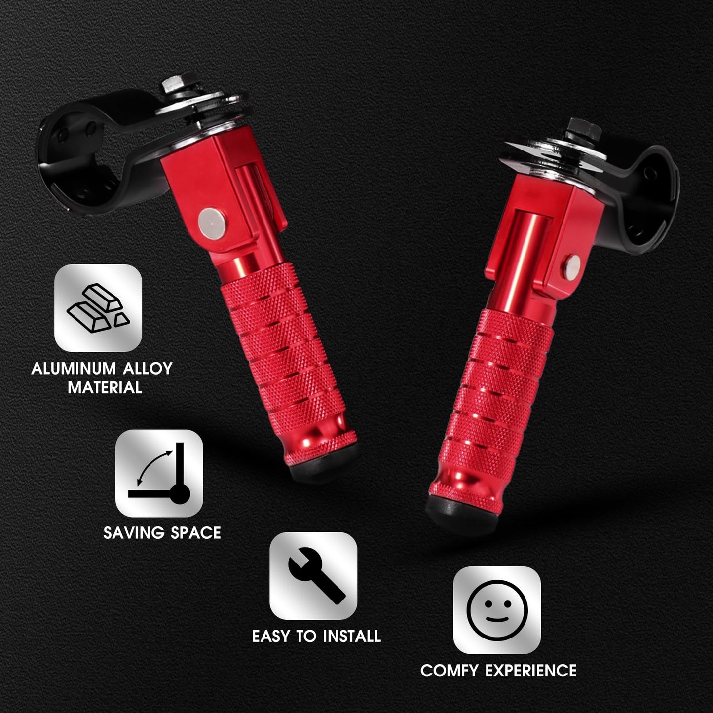 90 Degree Foldable Footpegs M8 Motorcycle Foot Pegs CNC Anti-Skid Footrest Passenger Pedal for Motorbike Mini Bike Dirt Pit Bike (Red)