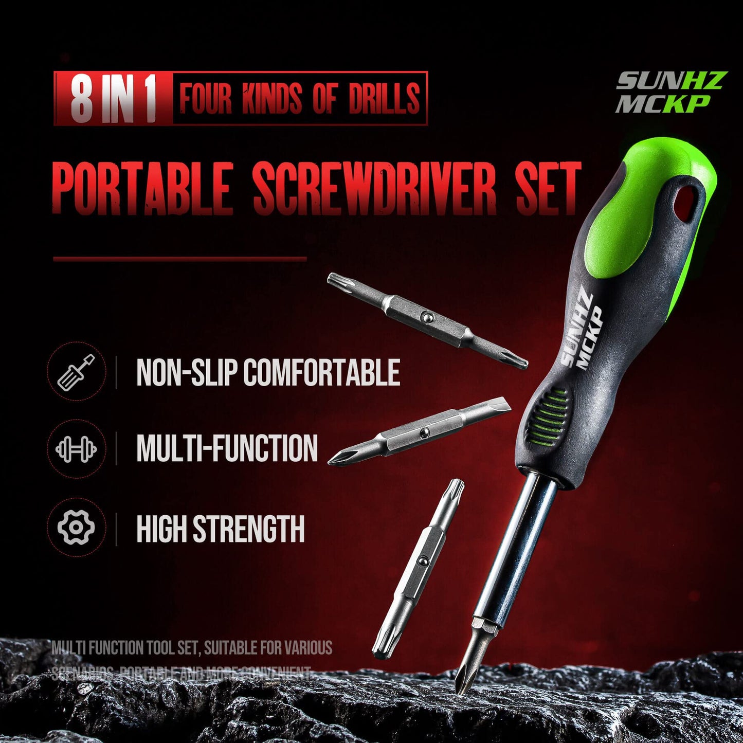SUNHZMCKP 8 in 1 Screwdriver, Portable multi-purpose screwdriver set,High-Strength Bits, Phillips, Slotted, Torx,Suitable for outdoor and daily repair tools,Practical hand tools