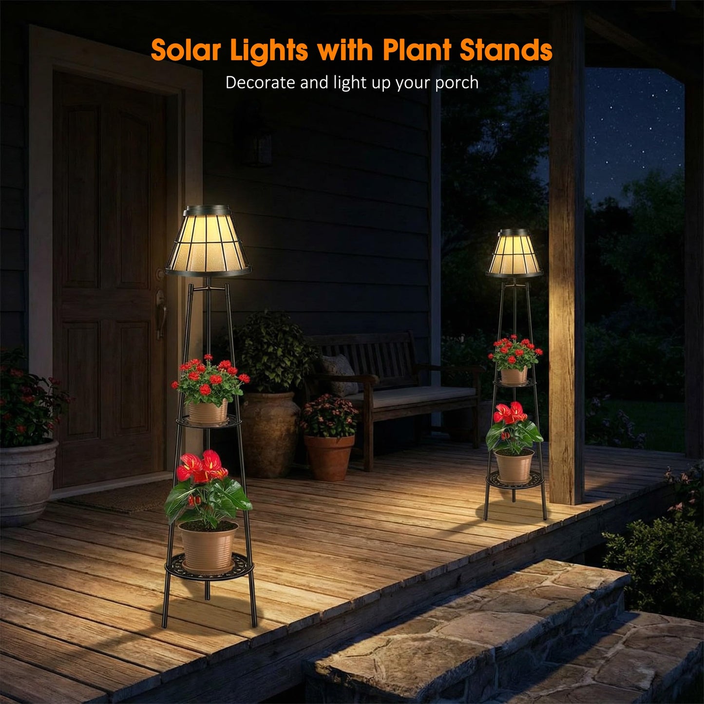 Solgicar 2 Pack Solar Lights with Plant Stands, 45.4'' Waterproof Outdoor Metal Solar Floor Lamps for Patio Deck Yard Pathway Porch Garden