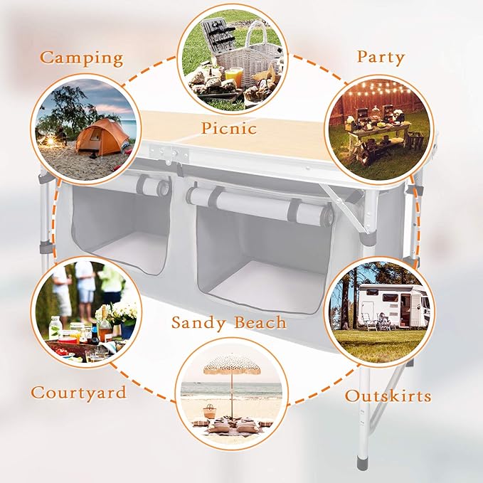 CampLand Outdoor Folding Table Aluminum Lightweight Height Adjustable