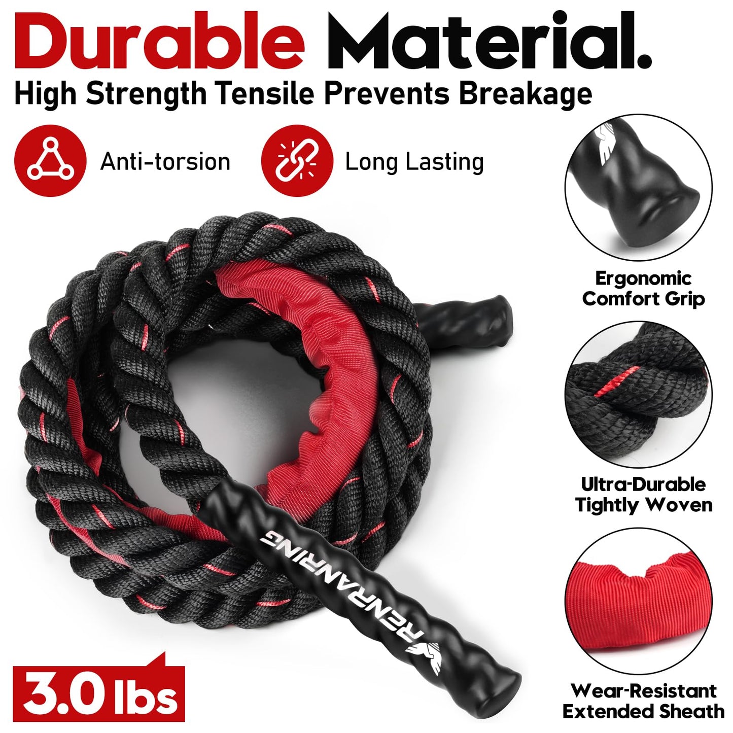 Jump Rope, 3LB Weighted Jump Rope for Fitness, 9.8ft Heavy Jumping Ropes for Exercise, Adult Workout Rope for Men & Women Improve Strength, Skipping Rope for Gym Training, Home Workout