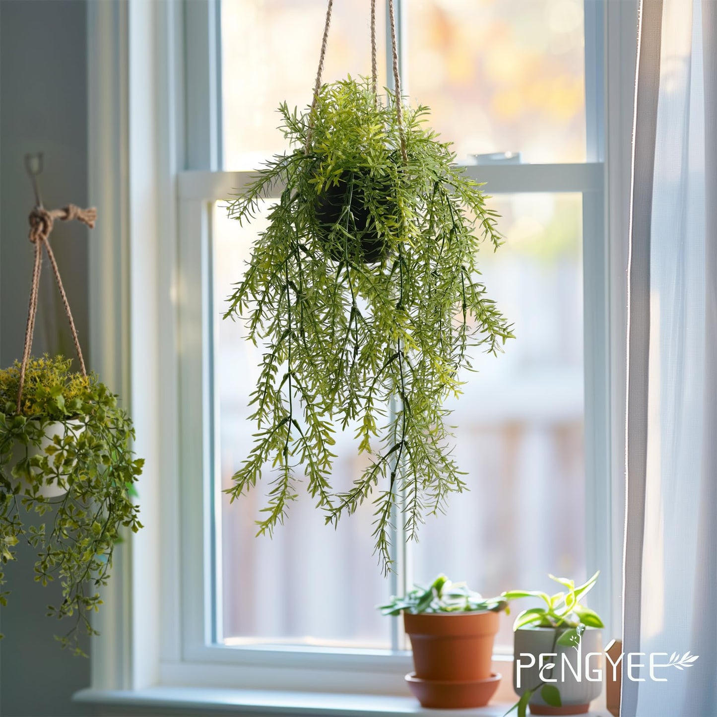 PENGYEE 3 Packs Fake Hanging Plants with Black Pots, 18.5" Artificial Hanging Plants for Wall Decor, Fake Plants Mandala Vine Indoor/Outdoor for Home Bathroom Bedroom Kitchen Office Room Decor
