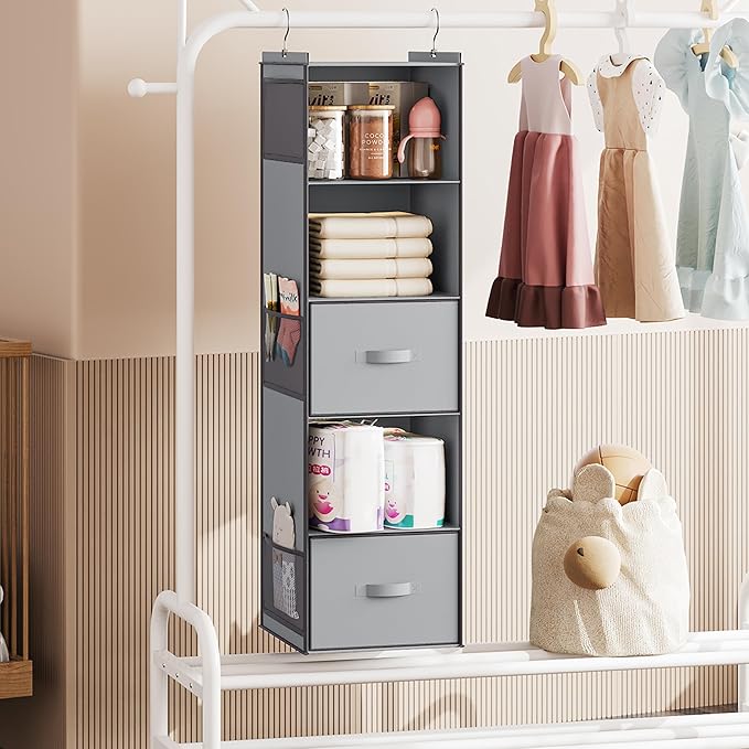 YOUDENOVA Hanging Closet Organizer, 5 Tier Hanging Closet Shelves