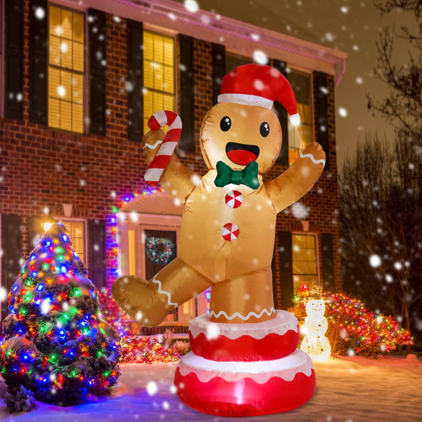 Christmas Inflatables Outdoor Decoration Inflatable Animated Rotating Gingerbread Man Giant Outdoor Indoor Blow Up LED Lighted Up Yard Lawn Garden Home Party Decor
