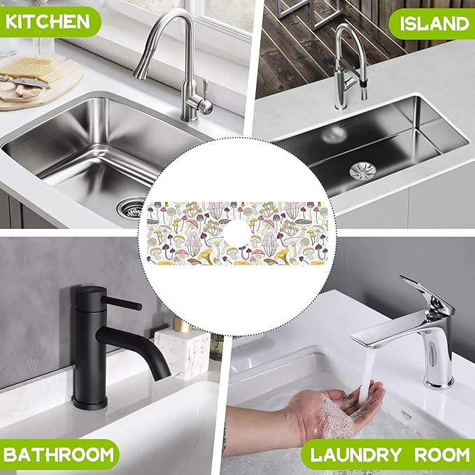 Kitchen Sink Splash Colorful Mushrooms Guard Faucet Mat Super Absorbent Fast