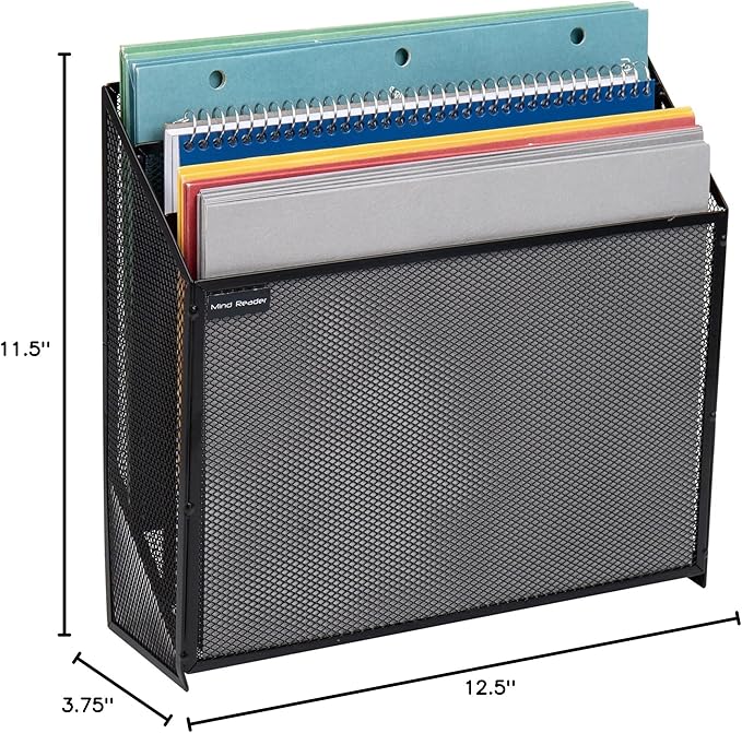 Mind Reader Vertical File Storage, Desktop Organizer, Wall Mount, Metal Mesh