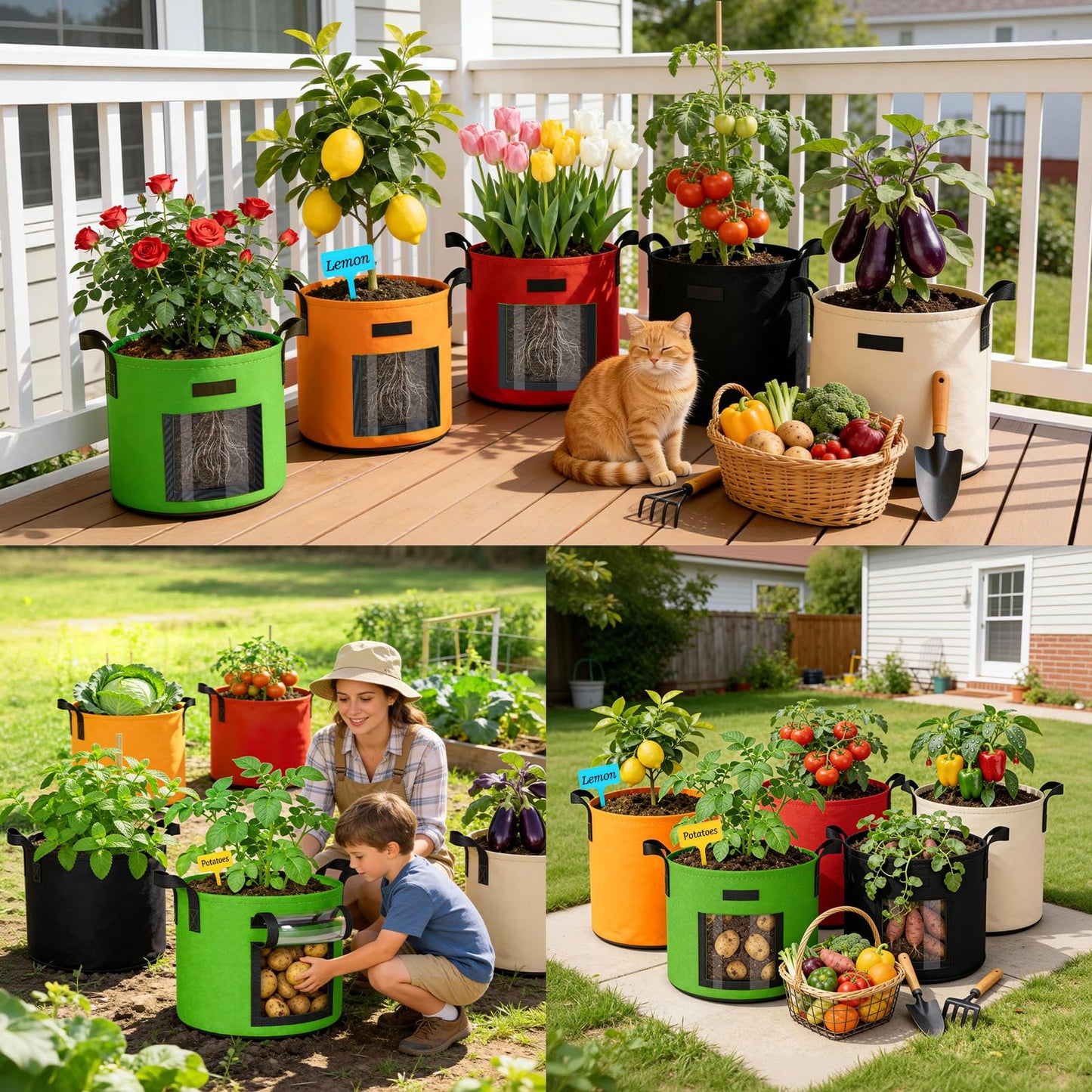 10 Gallon Potato Grow Bags: 5 Pack 350G Heavy Duty Thickened Grow Bags with Clear Harvest Window & Durable Handles - Felt Nonwoven Fabric Pots Planting Container for Plants Vegetable Flowers Herbs