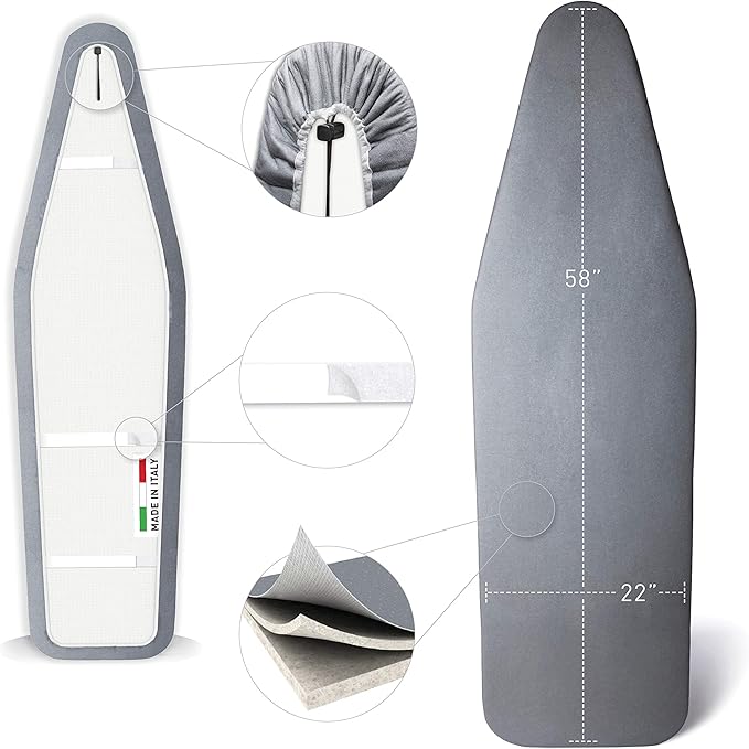 TIVIT Ironing Board Cover 22 x 58” – Made in Italy, Alumitek PRO Heat-Reflective