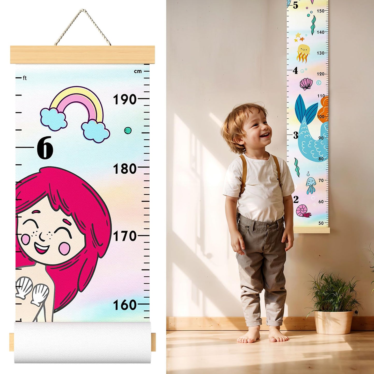 Update Mermaid Kids Growth Chart Wood Baby Kids Growth Chart for Wall Canvas Height Measurement Ruler from Toddler Removable Height Measurement for Christmas Wall Hanging Child's Nursery Room Decor