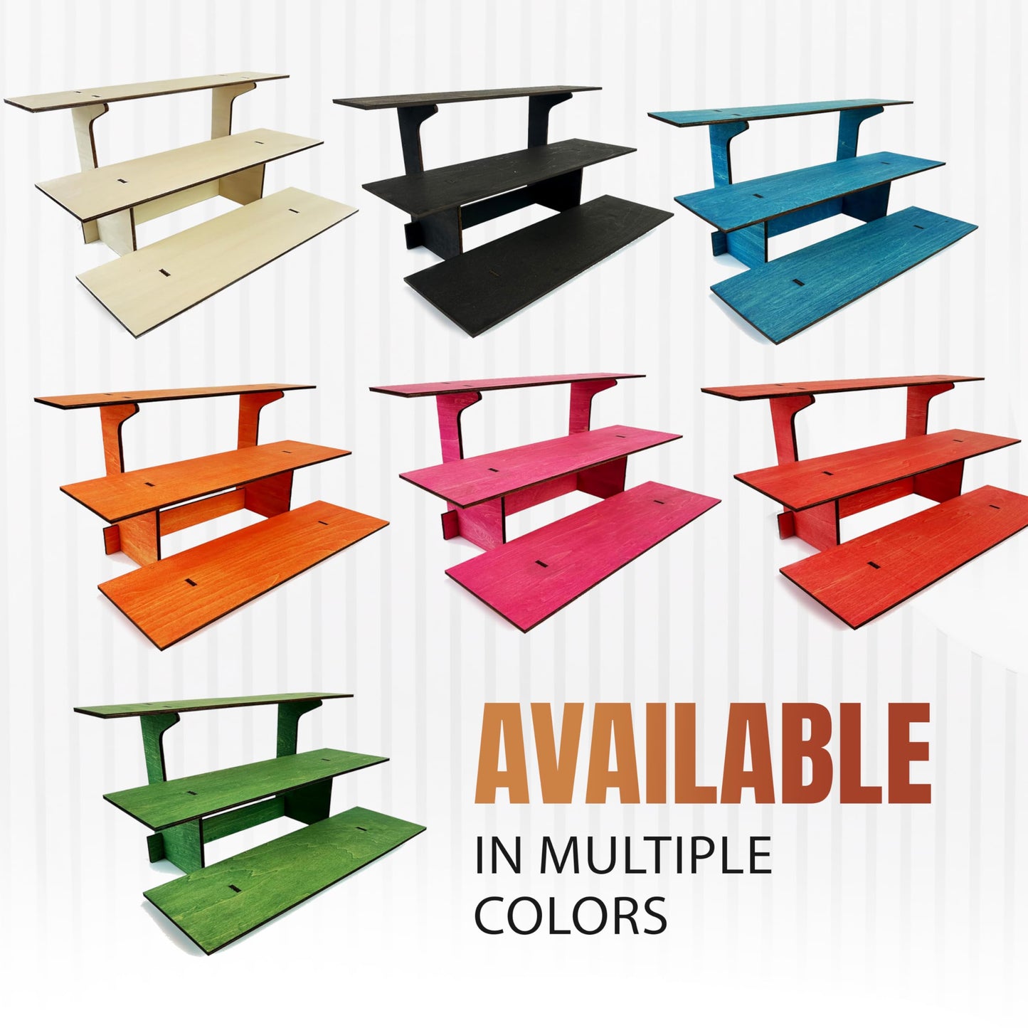 3-Tier Straight Wooden Retail Table Display Stand with Shelves for Products - Portable | 3 Step Straight Display Rack for Retail Table Top, Counter Top, Craft Shows, Farmers Market, Tradeshows 9.5" L