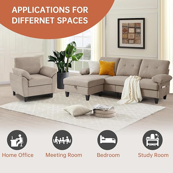2 Piece Sectional Sofa Set, 3 Seat L Shaped Couches