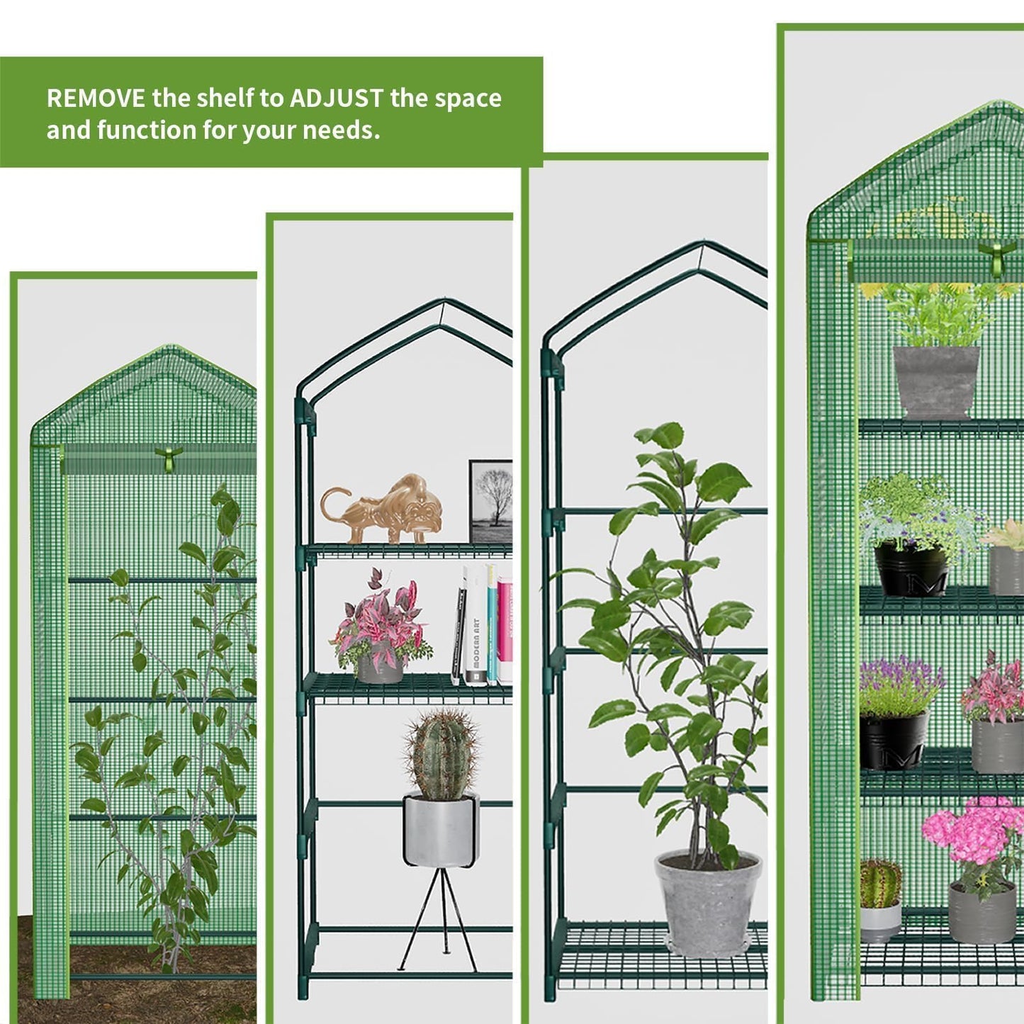 Kelived 4 Tier Mini Greenhouse - Portable Indoor Outdoor Green House with 24lbs Per Shelf, Durable PE Cover & Tool-Free Assembly for Garden Balcony Patio Backyard