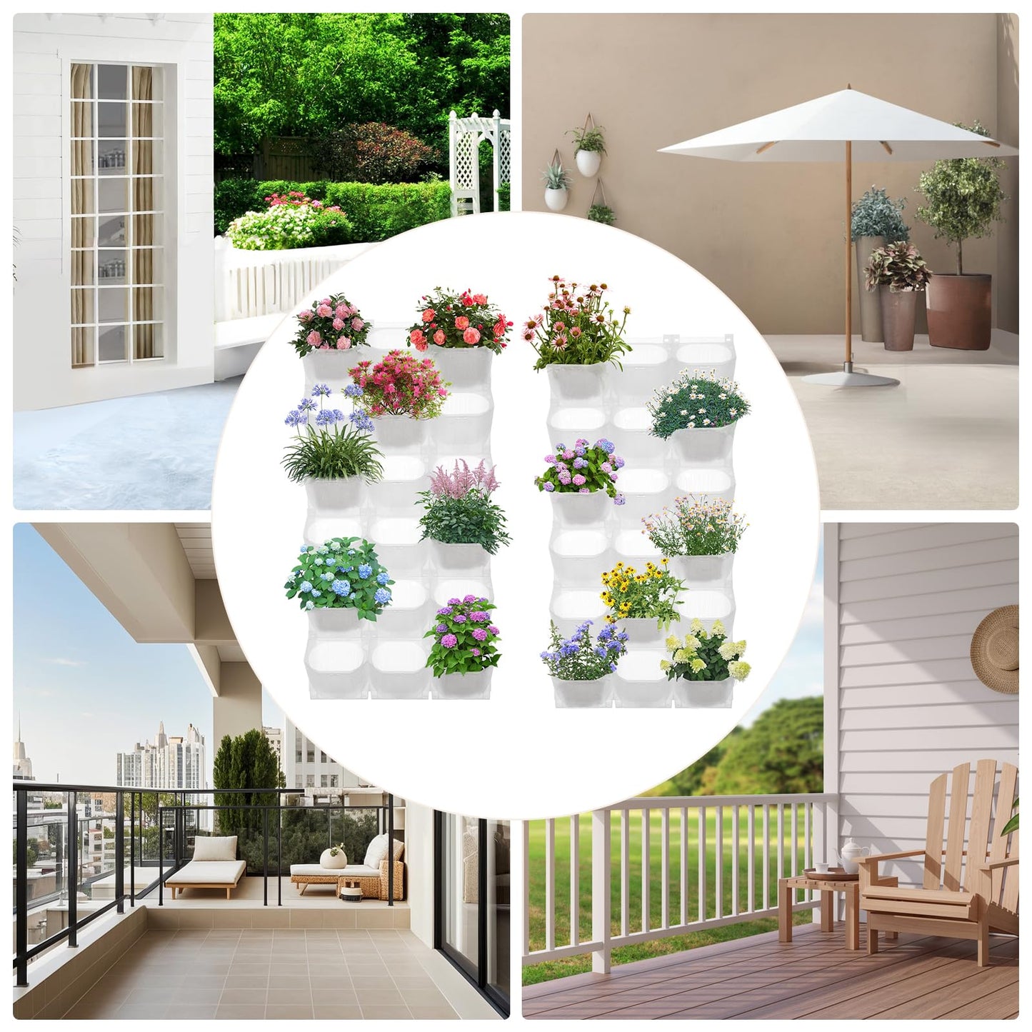 NTNOEA Vertical Wall Planter with 36 Self-Watering Pots, 180LB Capacity Stackable Garden Planter for Outdoor/Indoor, White Wall-Mounted Planters with Drip Irrigation for Herbs Flowers Vegetables