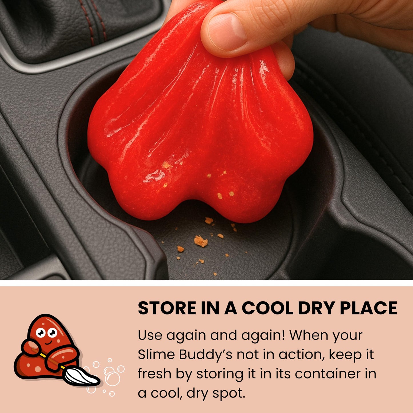 Slime Buddies Car Cleaning Gel Putty - Strawberry Scented Interior Detailing Tool for Cup Holders, Air Vents & Keyboard - Reusable Auto Detailing Accessories - Dust Remover Goop - Gift for Men Women