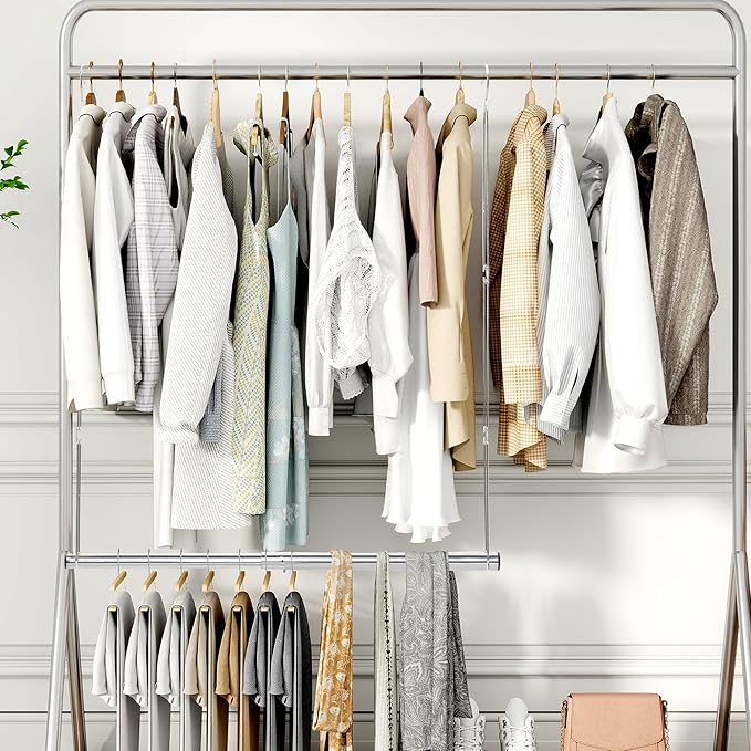 STORAGE MANIAC Hanging Closet Rod, Adjustable Width and Height Closet Hanging