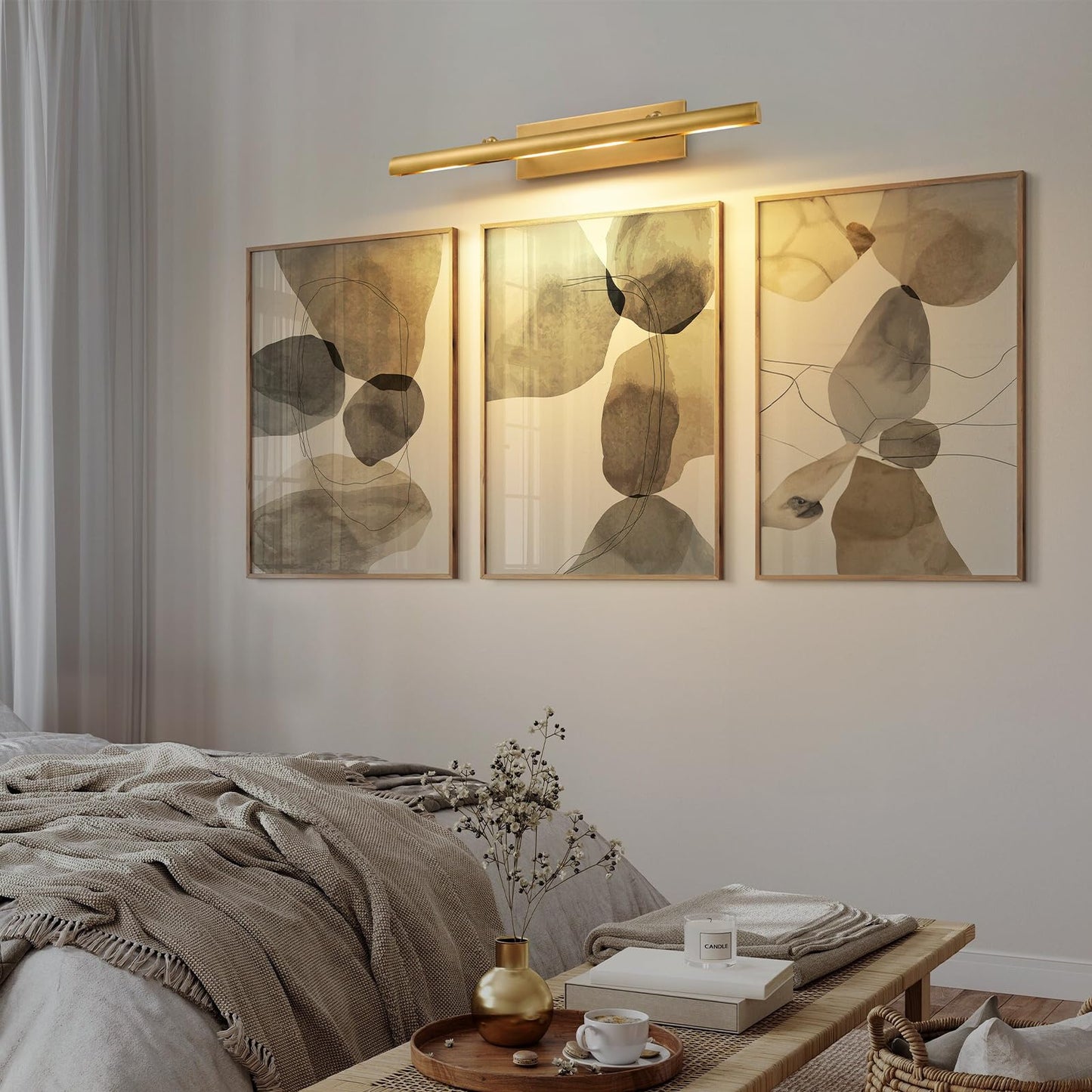 Art Picture Frame Wall Light: 30" Glod Antique Swing Arm Artwork Paintings - Dimmable Long Brass 4 Lights Over Photo Framed - Decorative Wall Lighting Above Painting for Gallery Museum Bulbs Included