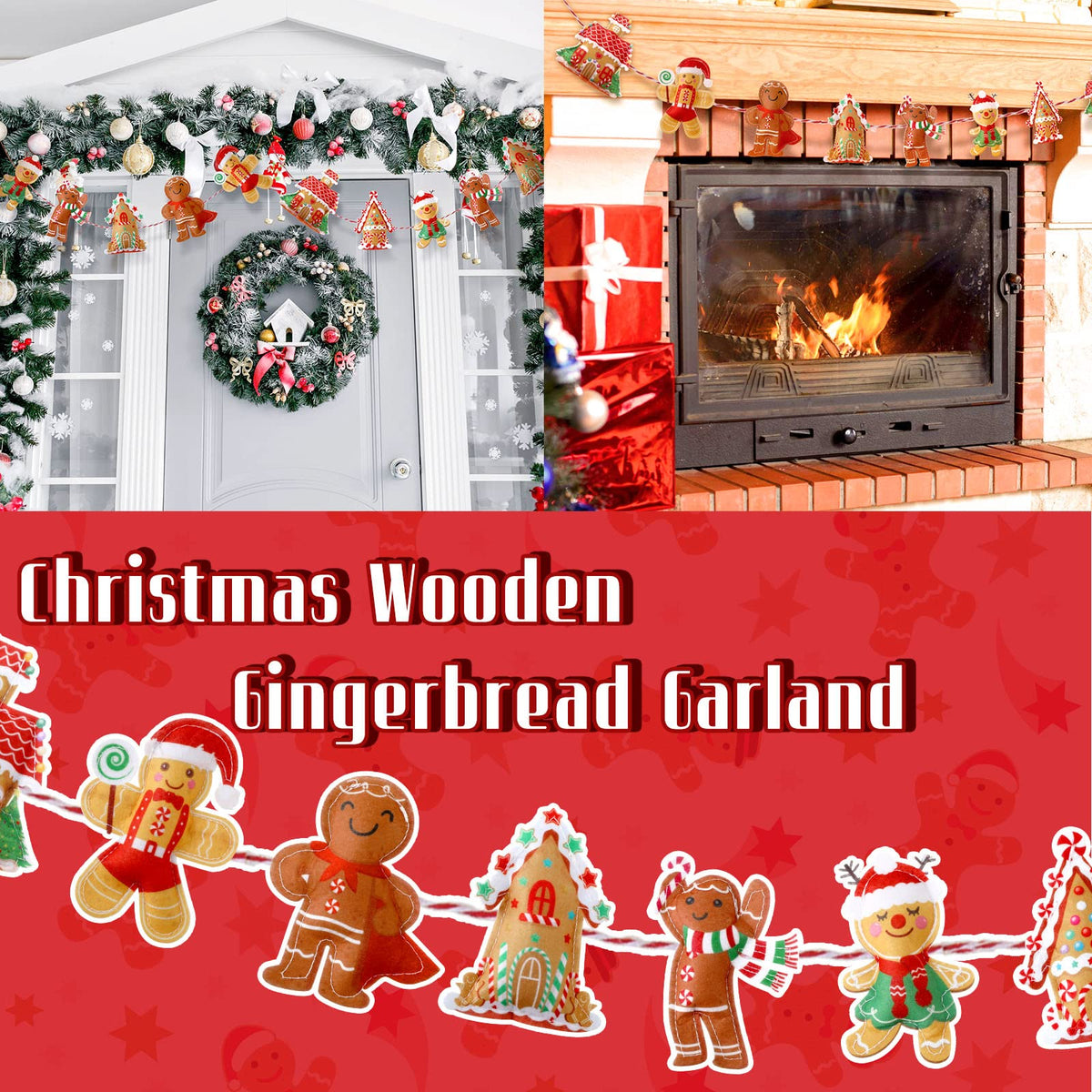Generic 8.8 ft Gingerbread Christmas Garland Cute Gingerbread Men Christmas Tree Garland Felt Hanging House Xmas Home Bunting Banner for Tree Ornaments Party Holiday Wall Decor
