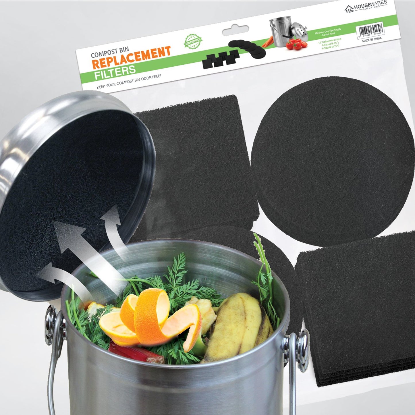 12 Pieces Counter Top Activated Carbon Compost Bin Filters - Extra Thick Indoor Pail Replacement Charcoal Caddy Filters Refill, 0.4" Thickness