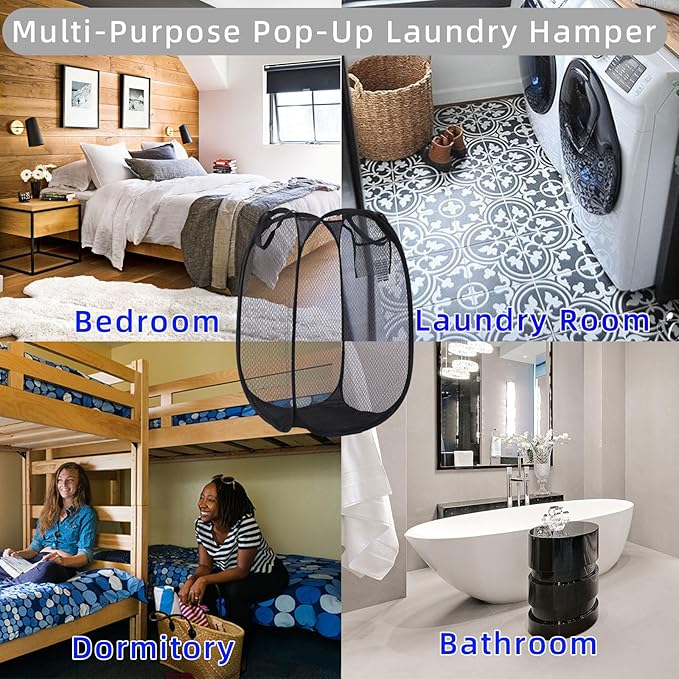 Collapsible Laundry Basket, Dirty Clothes Mesh Pop Up Hamper, Small Foldable
