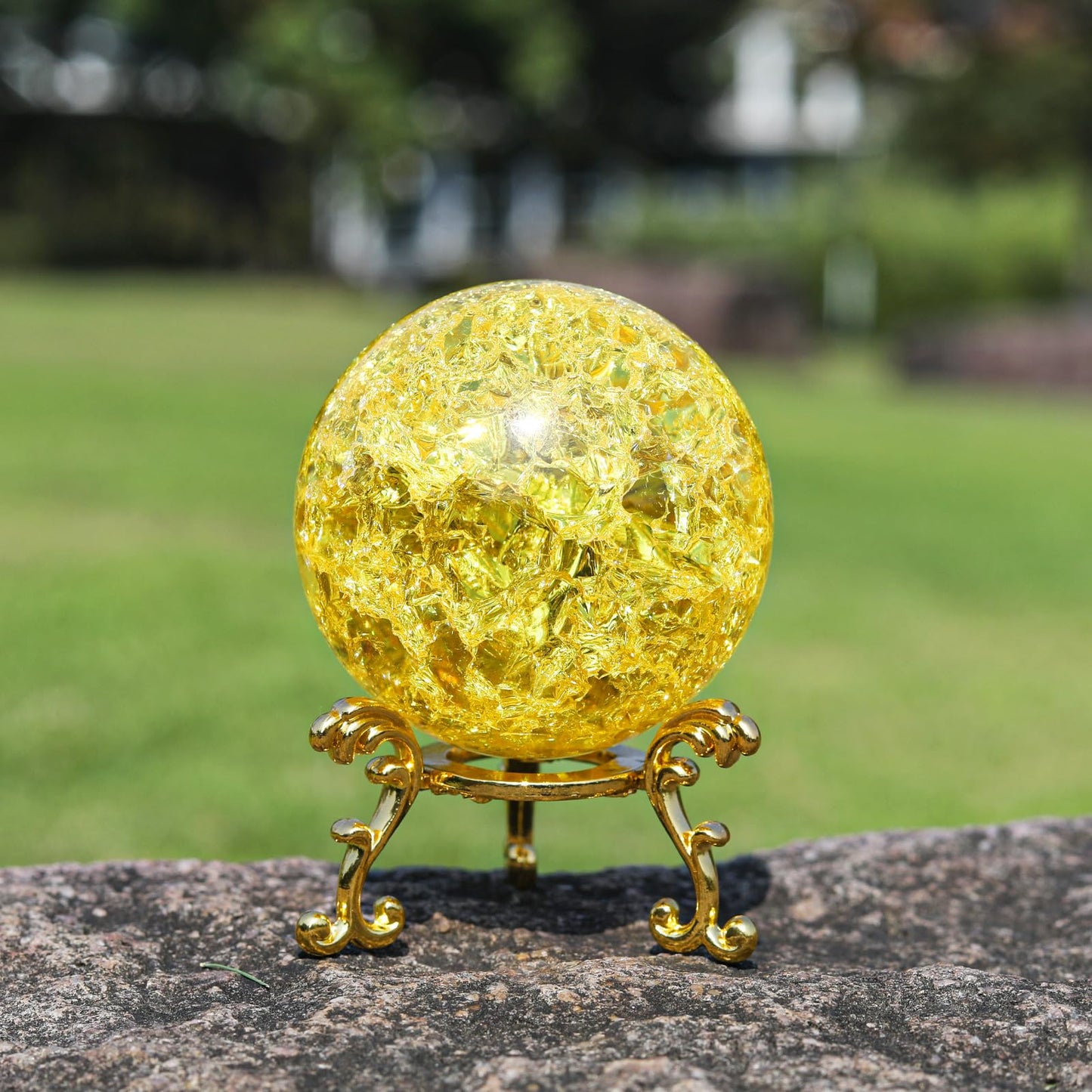LONGWIN 50mm Ice Cracked Crystal Ball Decorative Glass Ball Home Decor Ornaments (Yellow)