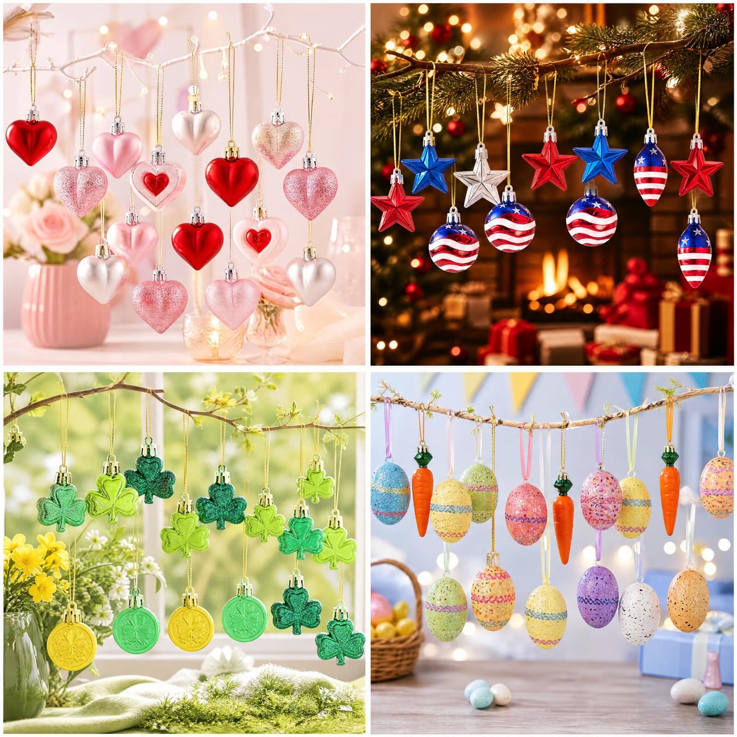 Chicmount 100 Pcs 4th of July Tree Decorations Set Plastic July 4th Patriotic Hanging Ornaments Independence Days Patriotic Star for Home Wedding Dinner Gifts Table Tiered Tray Decor