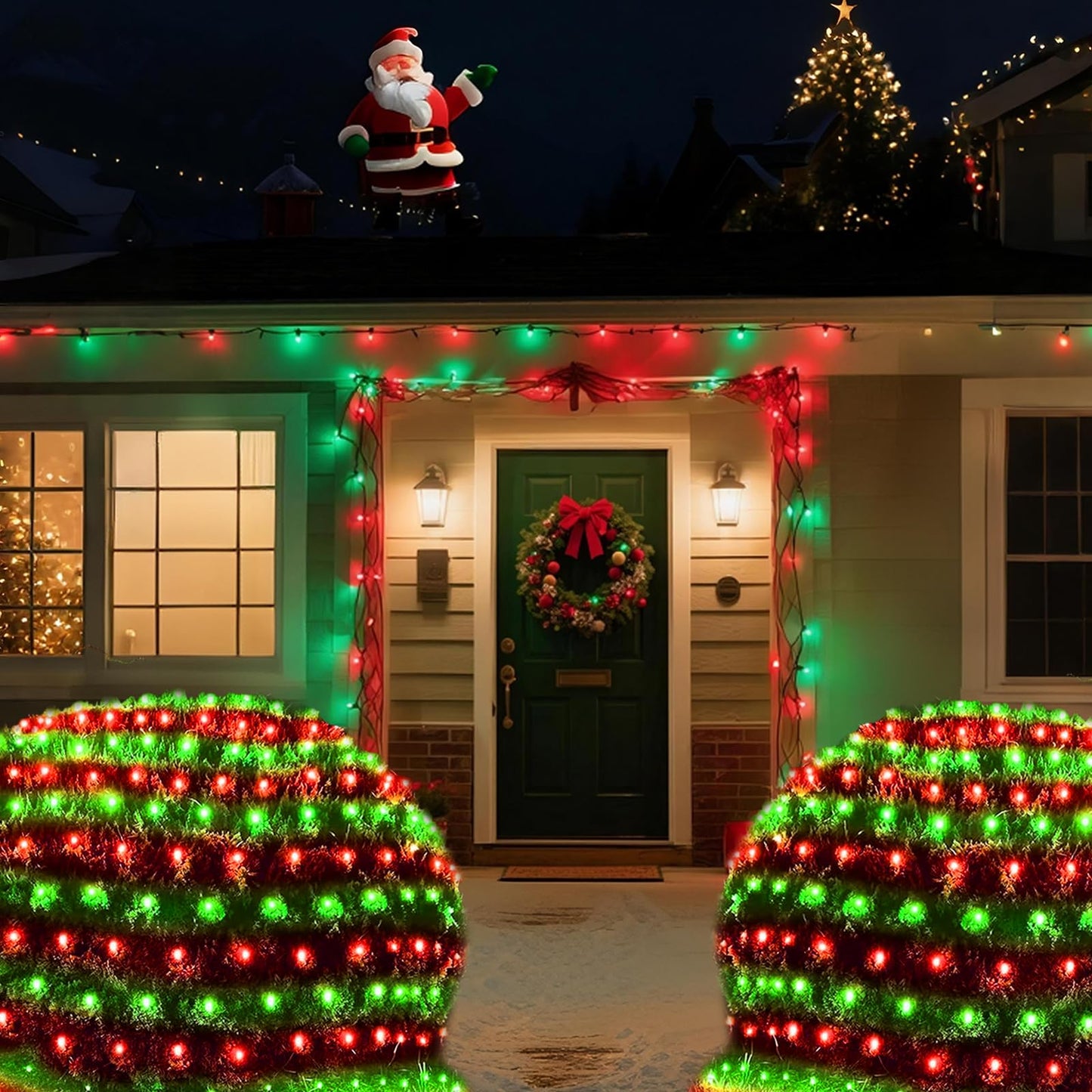 Christmas Net Lights Outdoor, 360 LED 21ft x 5ft Large Net Mesh String Lights 8 Modes, Twinkle Lights Connectable Plug in for Bushes Hedge Yard Garden Party Christmas Decor, Red and Green