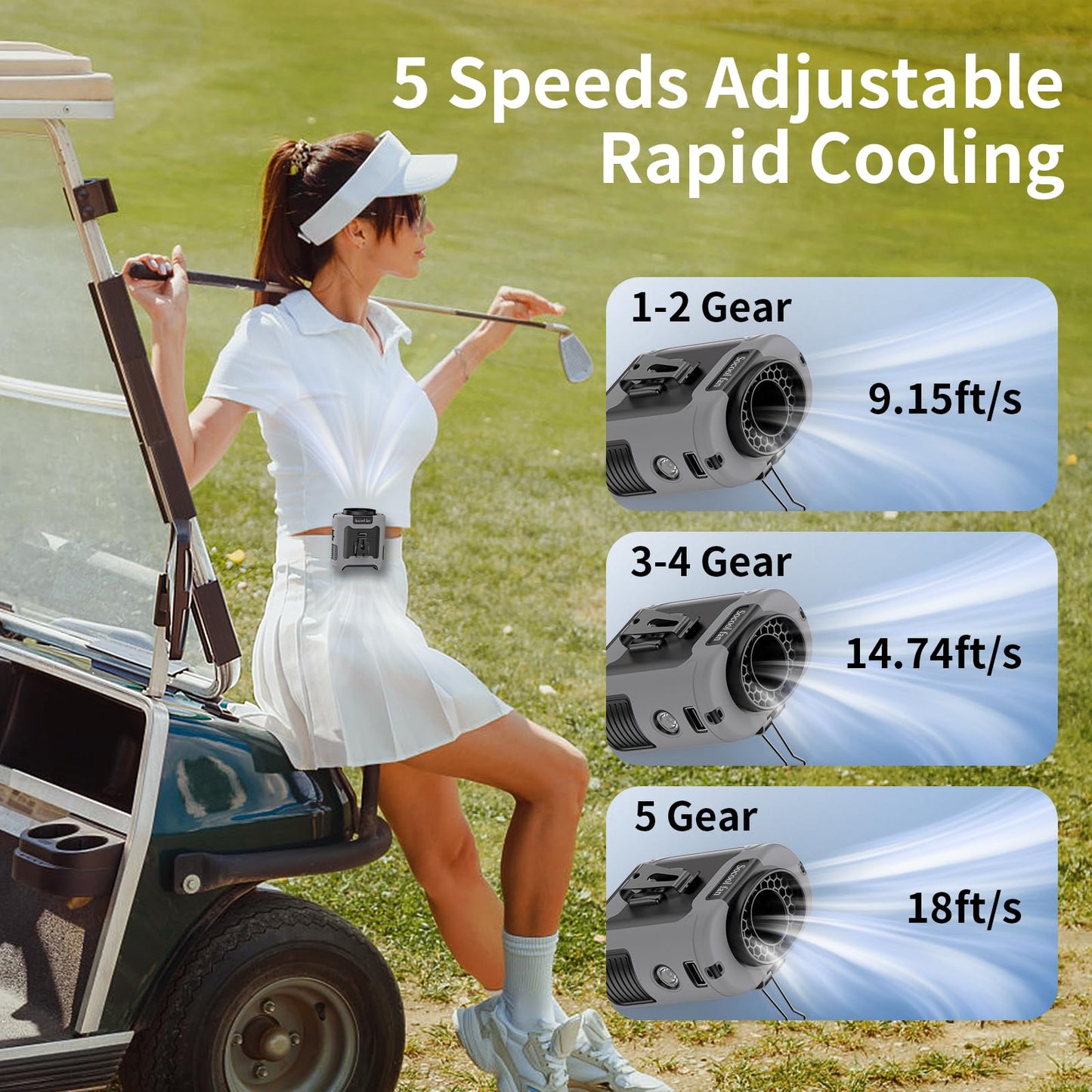 Socool 10000mAh Portable Waist Fan Clip on Wearable Belt Personal Fan Rechargeable Battery Operated With 5 Speeds & Flashlight Neck Hands-Free 40H Cooling For Outdoor Travel Camping Power Bank (Gray)