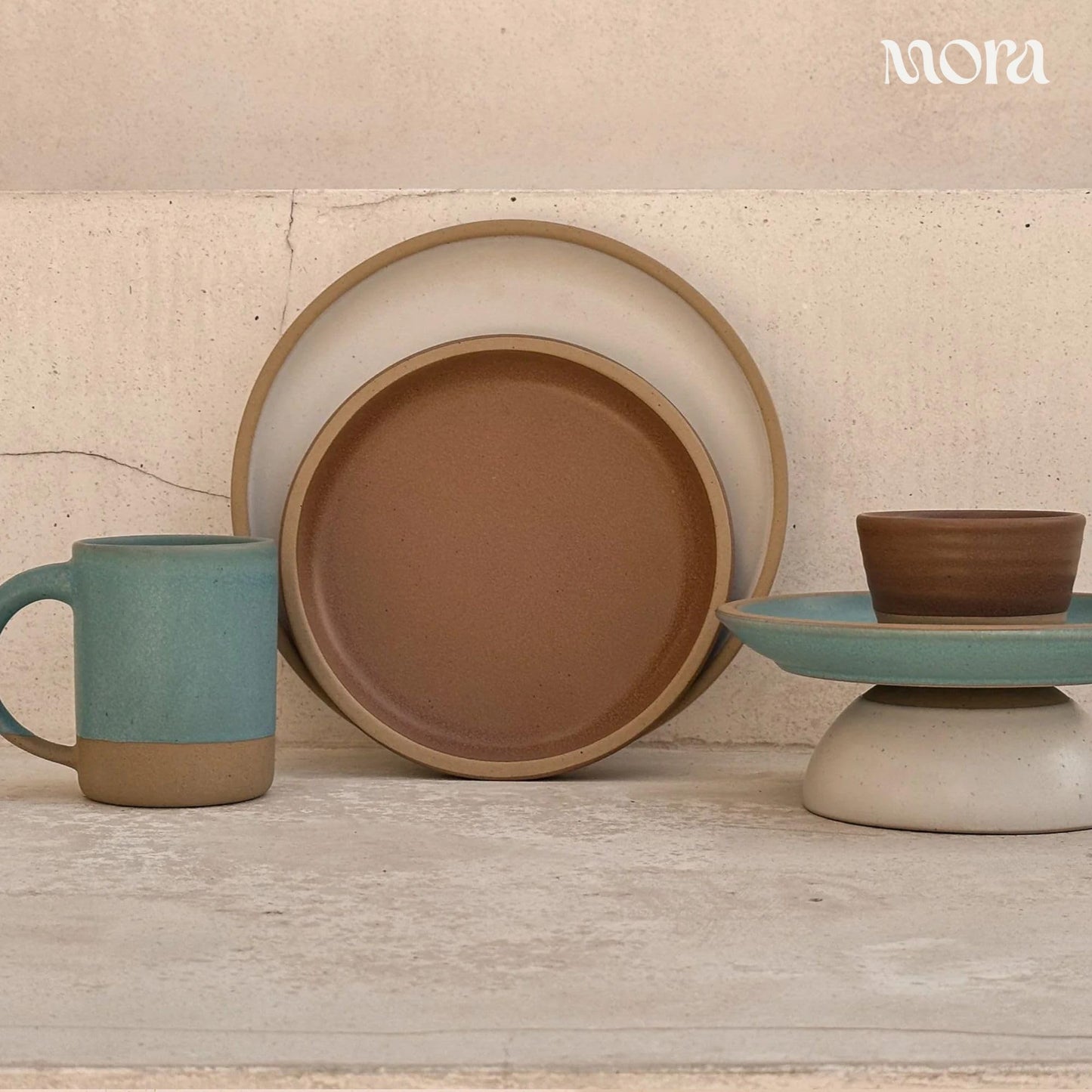 MORA Medium Plates Set of 4, 8.5 inch Ceramic Pottery Salad Plates - Microwave, Oven and Dishwasher Safe - Terracotta