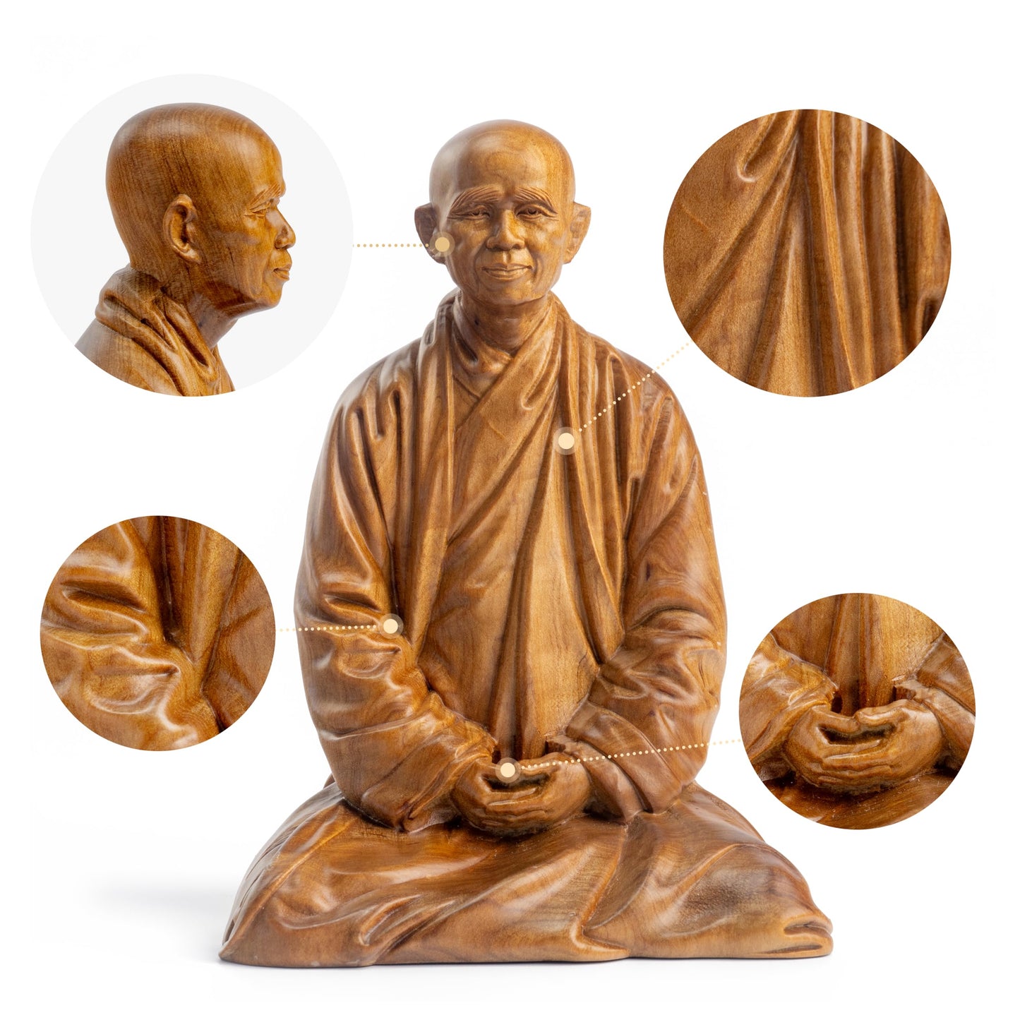 DAISYCRAFTVN Zen Master Thich Nhat Hanh Buddha Statue, Wooden Meditation Accessories, Feng Shui Decor, Zen Spiritual Gifts, Home and Altar Decoration, Buddha Room and Indoor Decor