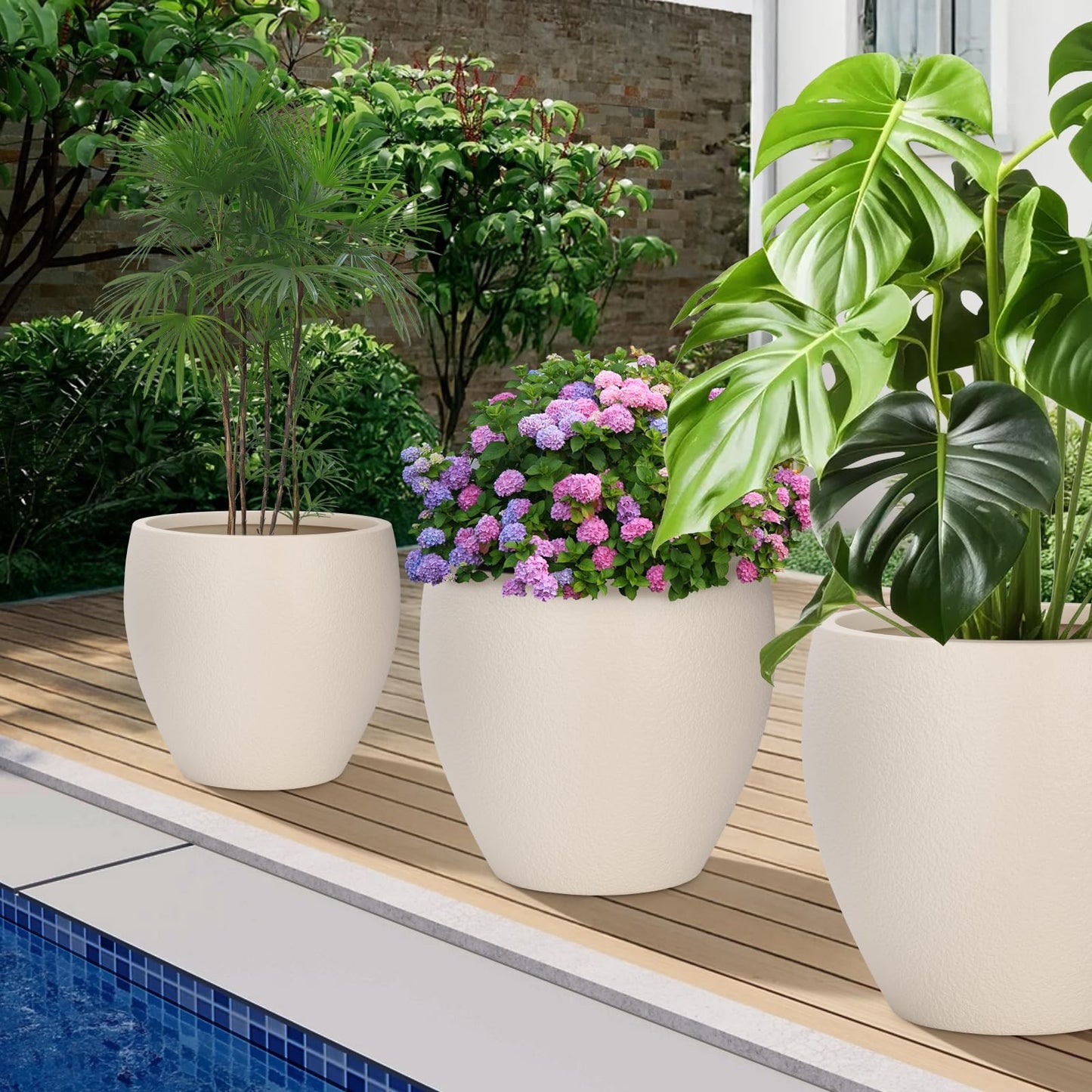 YNNICO Plant Pots 17.5/14.8/12.2 inch Set of 3, Flower Pots with Drainage Holes, Large Planters for Indoor Outdoor Garden Plants and Flowers. (Light Beige)