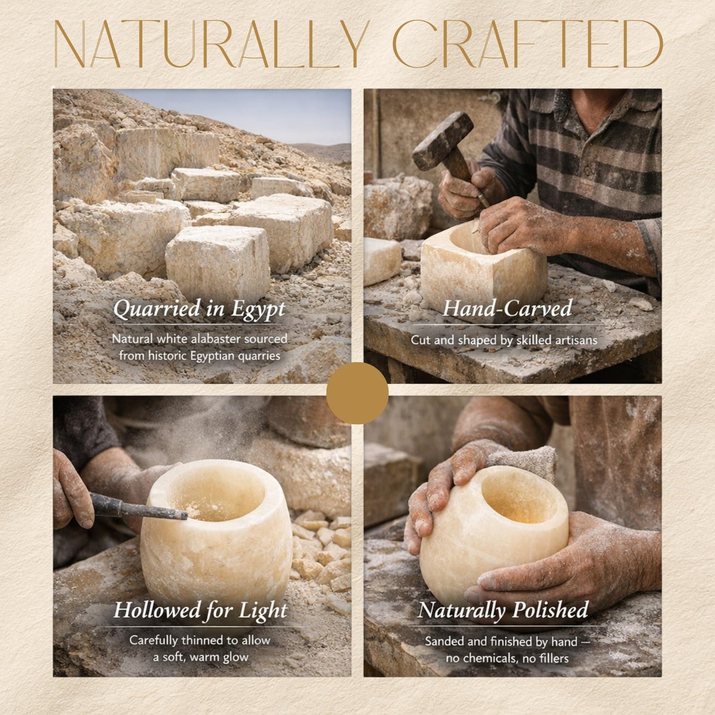 Single White Alabaster Candle Holder - Egyptian Tealight and Votive Candles Holders with Amber Glow for Home Décor - Natural Stone Soothing Tranquil