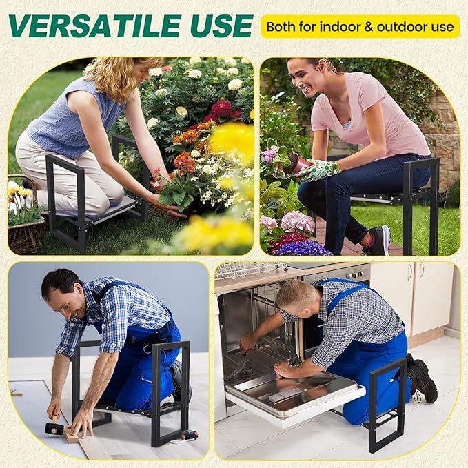 Garden Kneeler and Seat - Heavy Duty Folding Garden Stool with Handles, Stable Kneeling Device Bench Chair Gardening Tools Gifts for Women Men Seniors Gardeners Outdoor Weeding Planting