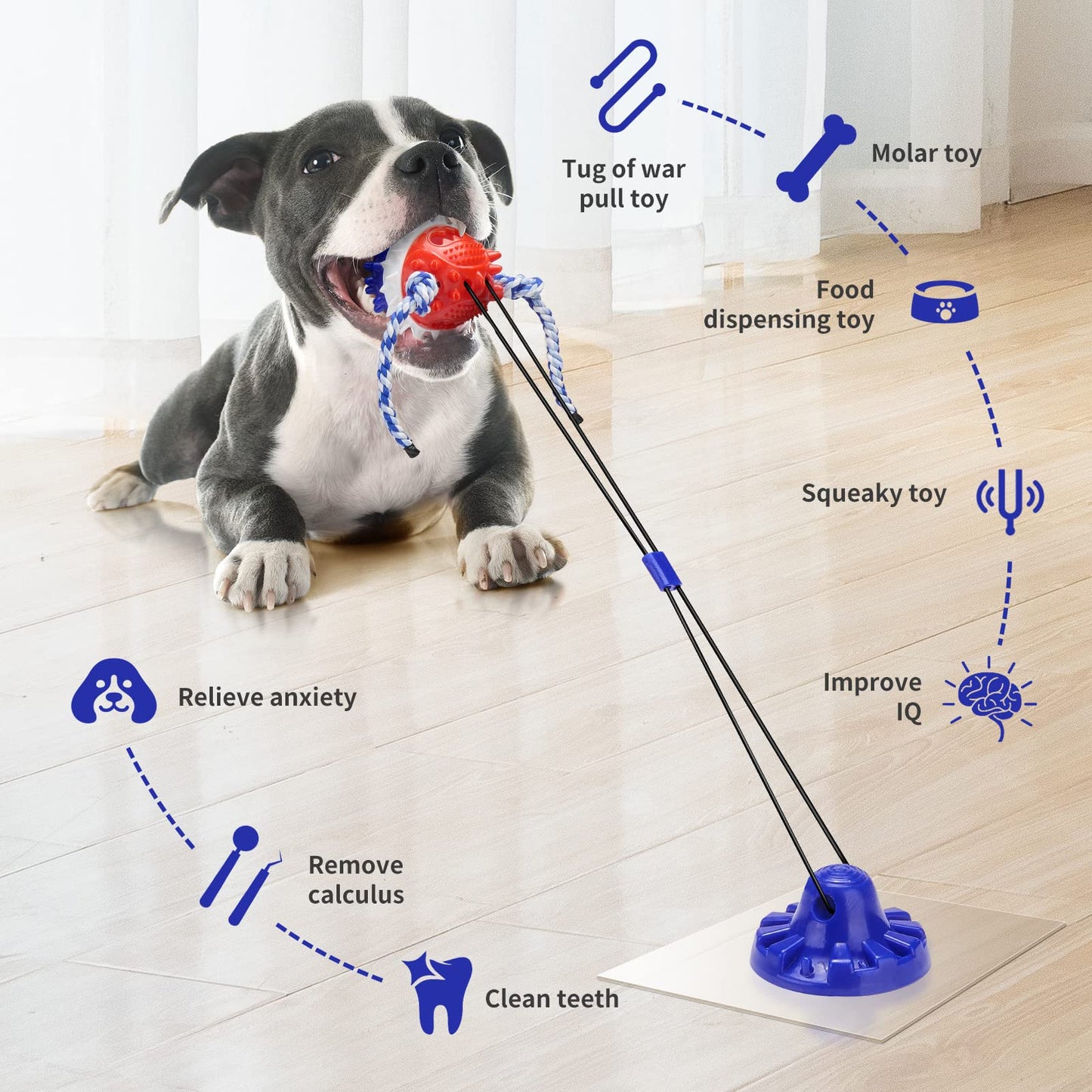 ULEFIX Interactive Dog Toys - Aggressive Chewer Suction Cup Tug of War, Indestructible Puzzle Toys & Treat Dispensing Ball for Dog Enrichment