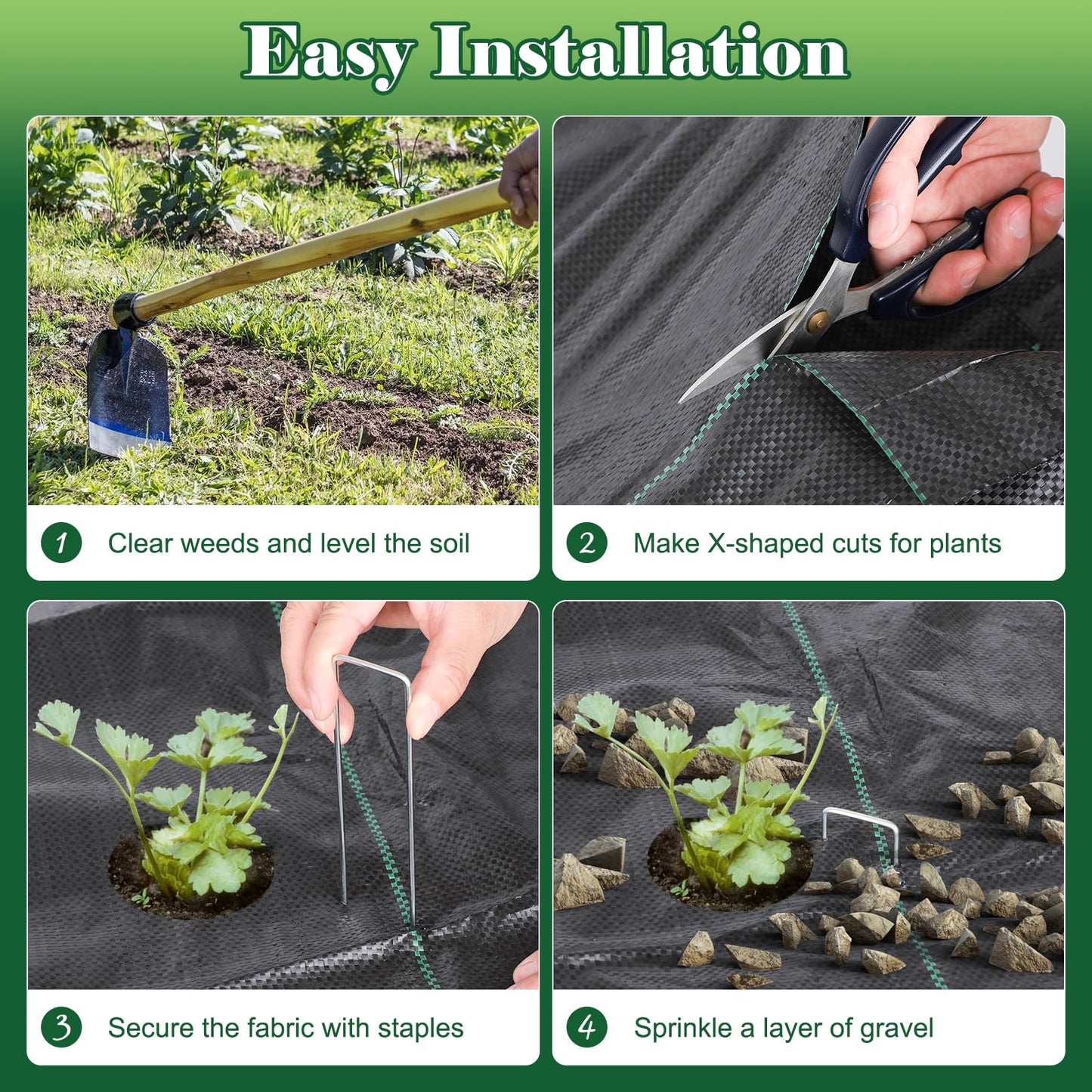FEED GARDEN 3FT x 100FT Landscape Fabric Weed Barrier Fabric, Heavy Duty Weed Control Mat, Weed Blocker Ground Cover Geotextile Fabric for Gardening, with 20 U-Shaped Stakes (2 Pack 3x50FT)