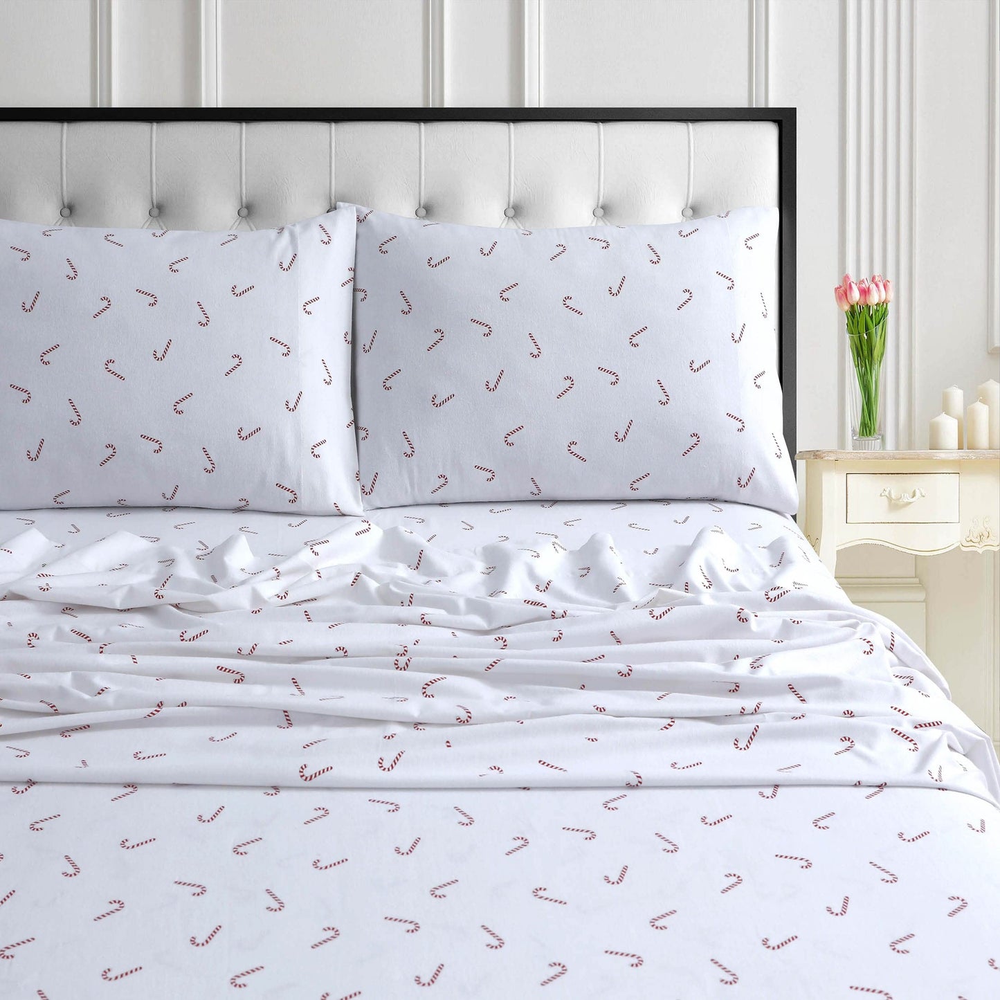 Tribeca Living Ultra-Soft Flannel Sheets Queen - 170-GSM Cotton, 4 Piece Deep Pocket Bed Sheet Set in Floryn Light Grey Print