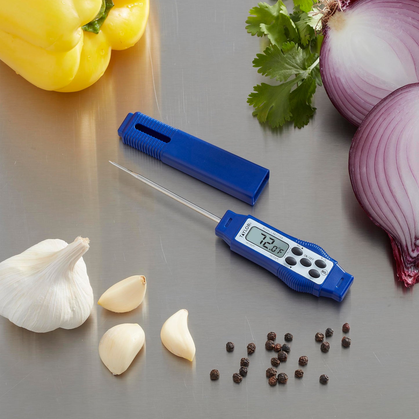 Taylor 9877FDA Compact Waterproof Digital Food Thermometer, 2.81 Inch Stem Length with an FDA Recommended 1.5mm Probe Diameter, NSF, Blue