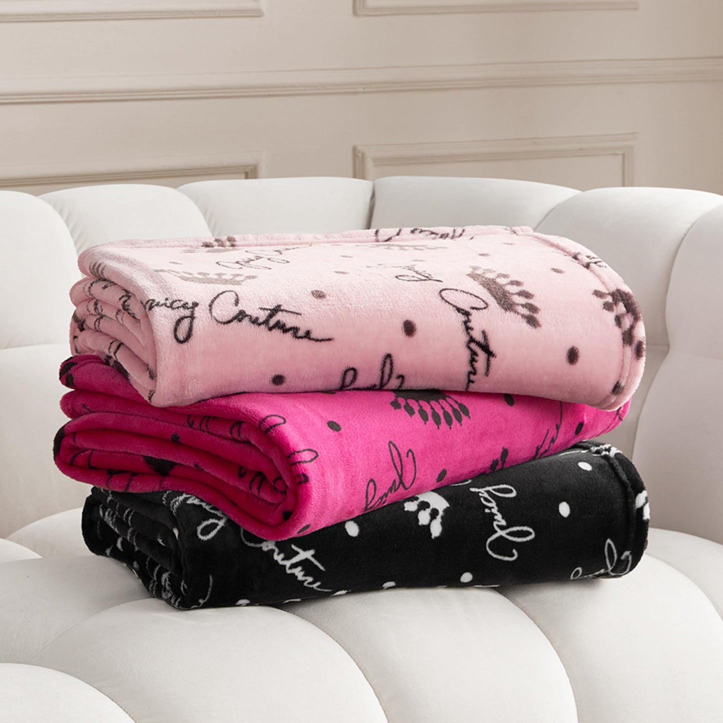 Juicy Couture Luxurious Throw Blanket for Couch - 50” x 70” Inches - Crown Royal Blanket - Plush & Cozy Throw Blanket - Decorative Blankets for Sofas, Throws for Chairs, and Beds – Hot Pink
