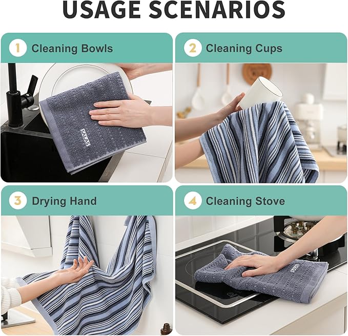Kitchen Dish Towels for Drying Dishes, Large Cotton Kitchen Towels, Stripped