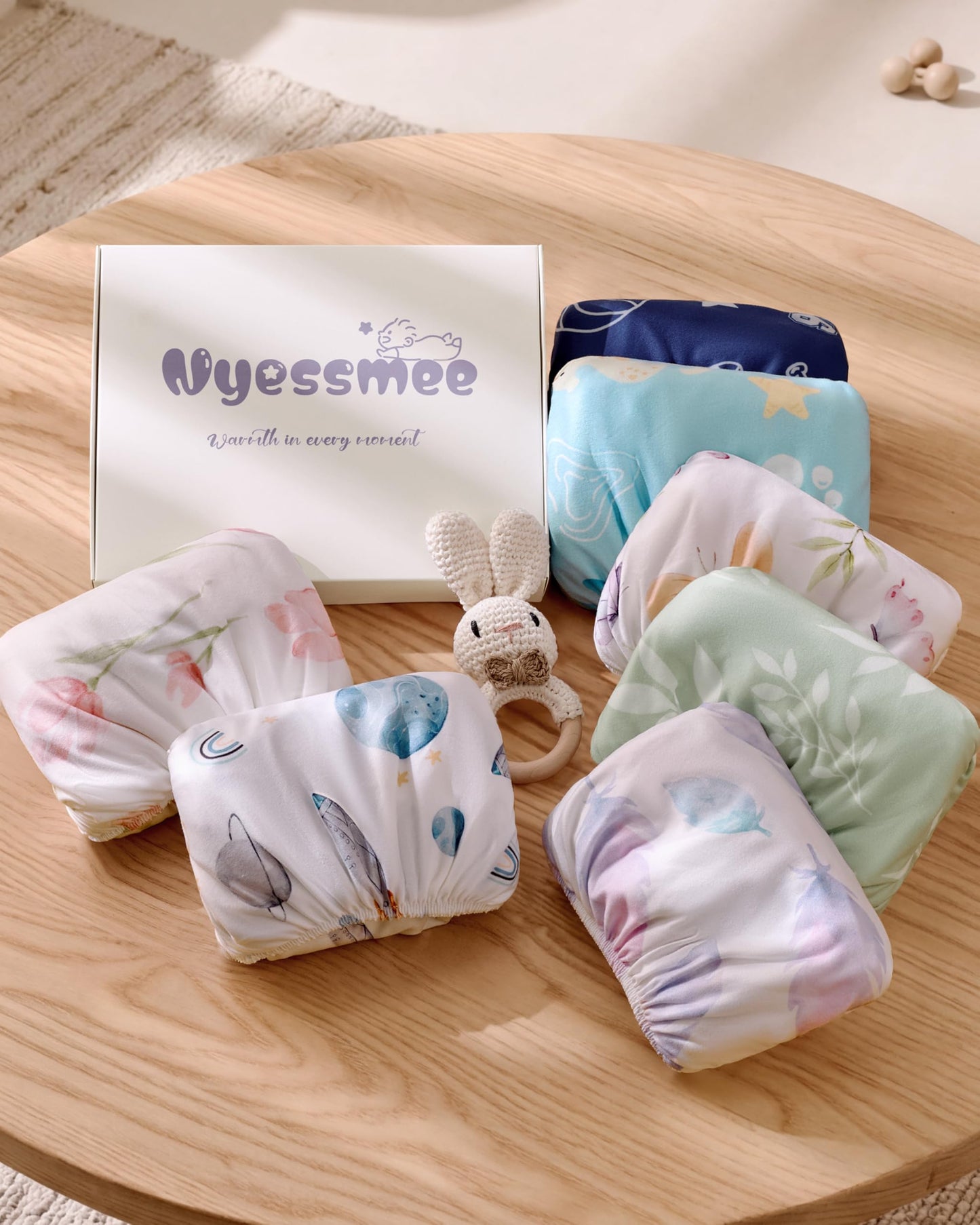 Nyessmee Pack and Play Sheets for Boys Girls, 38" x 26" Mini Crib Sheets Fitted for Pack n Play Mattress, Soft Breathable Playard Sheets, 2-Pack Blue Ocean