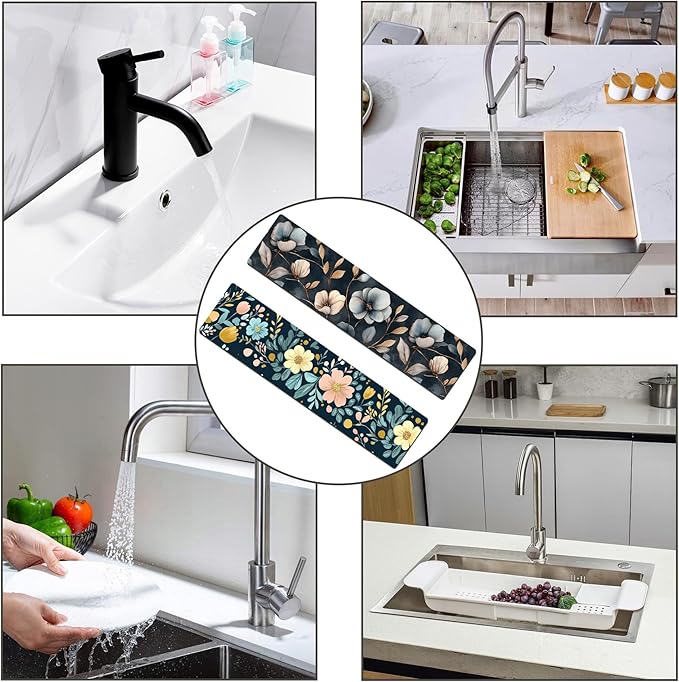 Bimkole 2 PCS Faucet Absorbent Mat, Kitchen Faucet Sink Splash Guard Wraparound