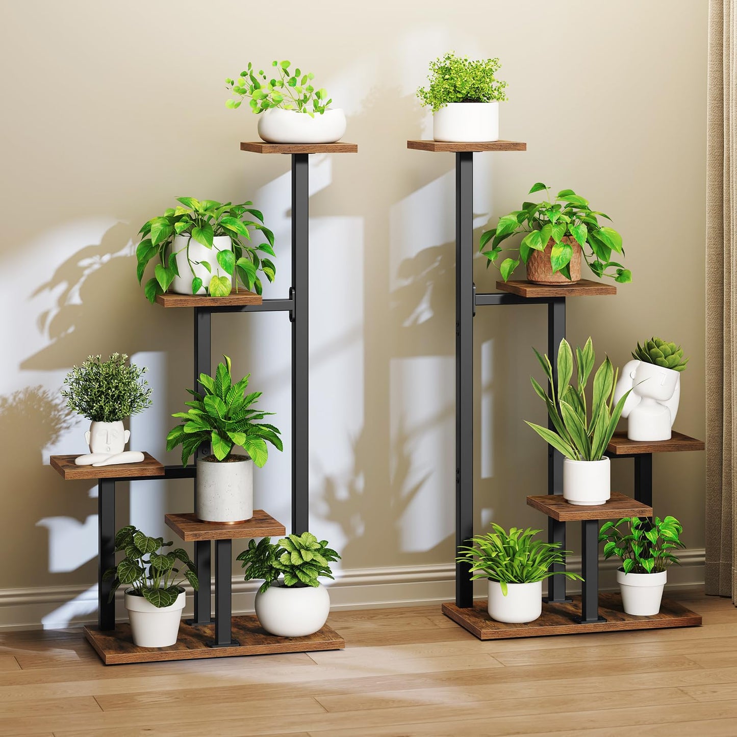 MAHANCRIS Plant Stands Indoor Set of 2, Metal Corner Plant Stand for Multiple Plants, 5 Tier Plant Shelves for Living Room, Home, Patio, Rustic Brown and Black PSHR0101S2