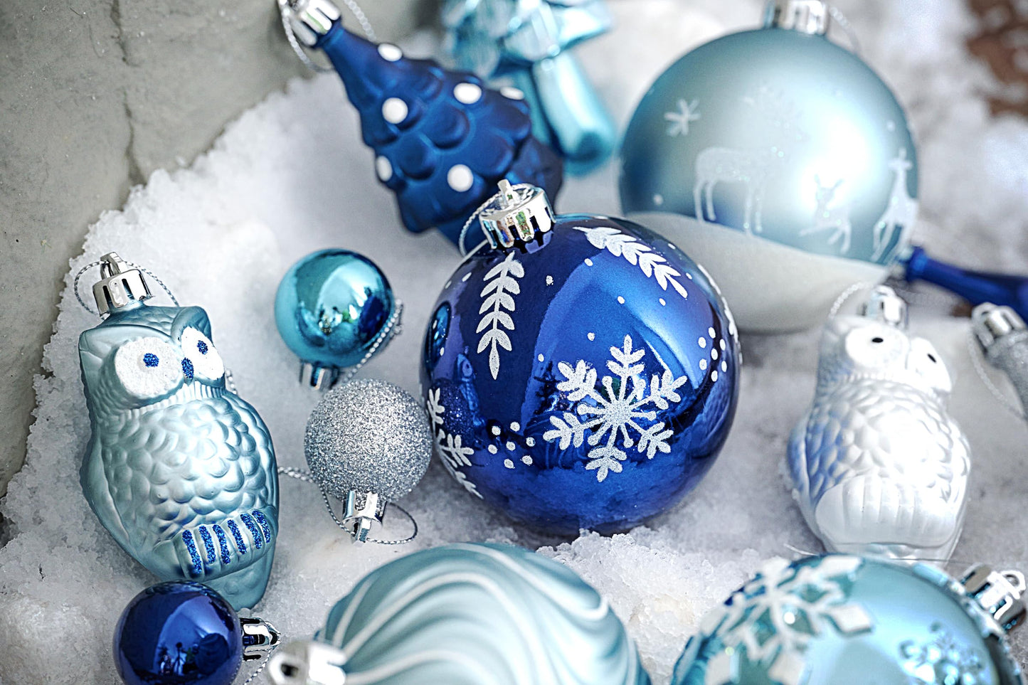 Valery Madelyn Christmas Tree Decorations Set, 80ct Navy Blue and Silver Shatterproof Christmas Ball Ornaments Bulk, Winter Wonderland Hanging Ornaments for Xmas Holiday Decor
