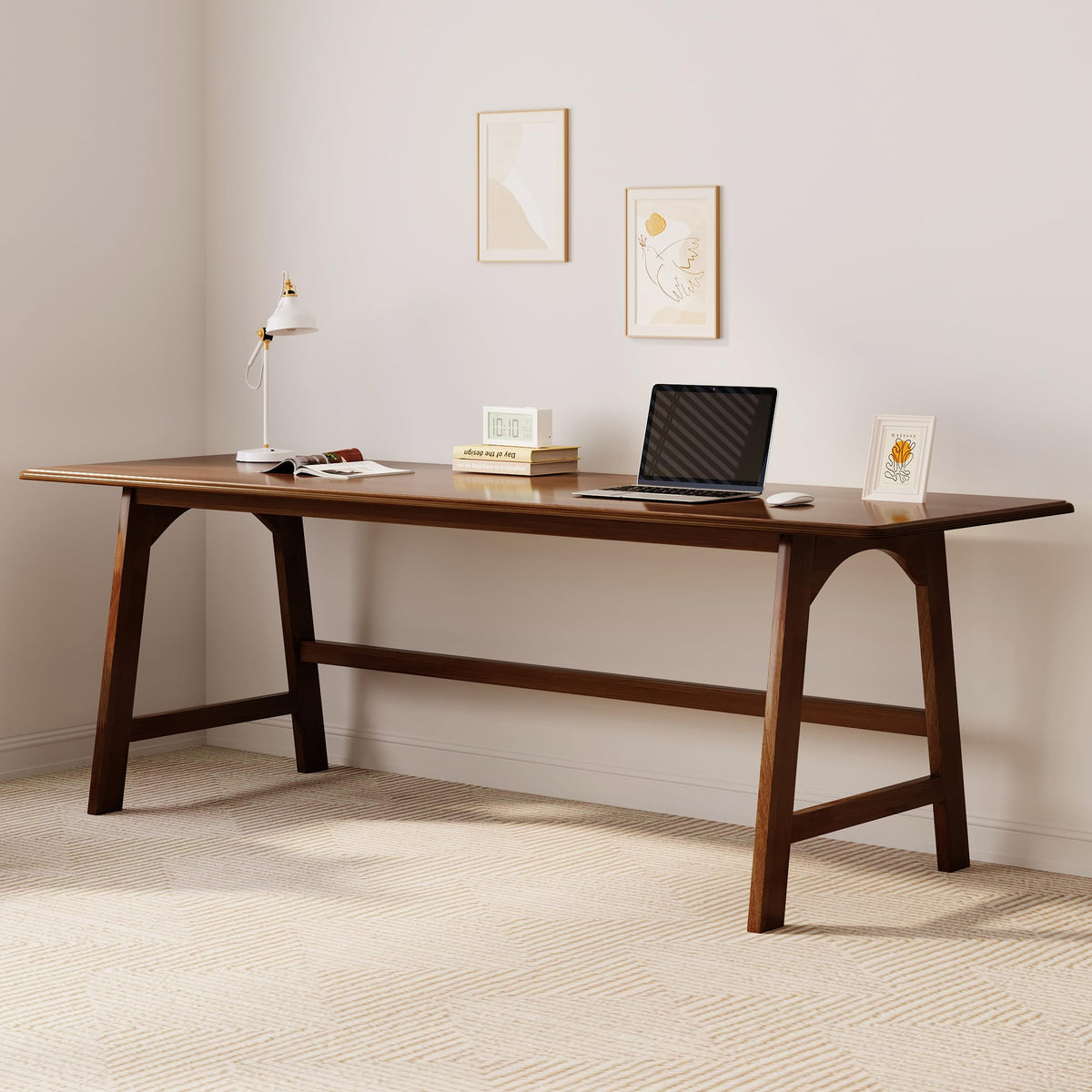 IOTXY Solid Wood Writing Table - 72" W x 24" D Minimalist Long Computer Desk for Home Office, Work, Study, Creativity, and PC Workstation, Walnut